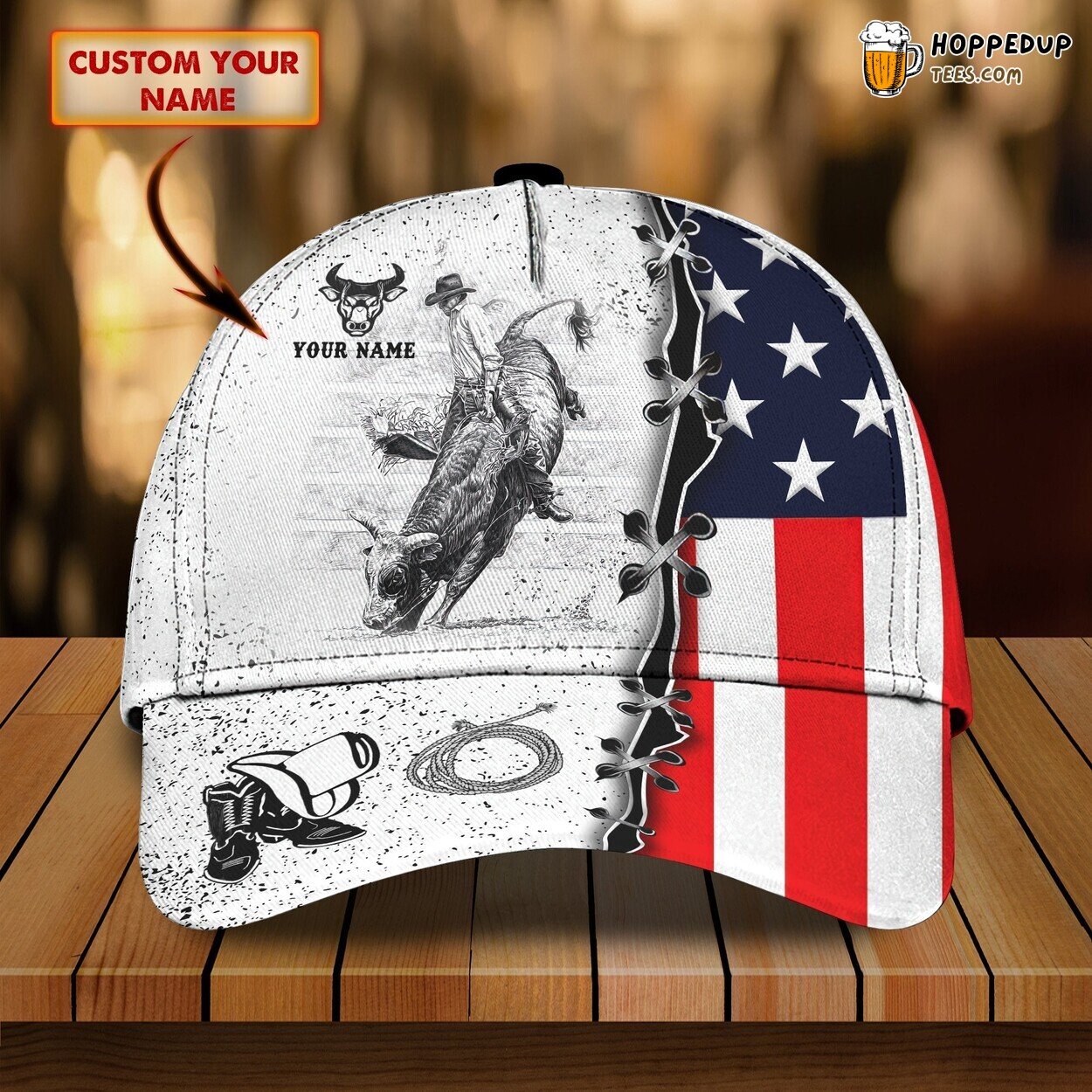 Classic 3D Cap Bull Riding Personalized Name Unique Edition Premier Touch