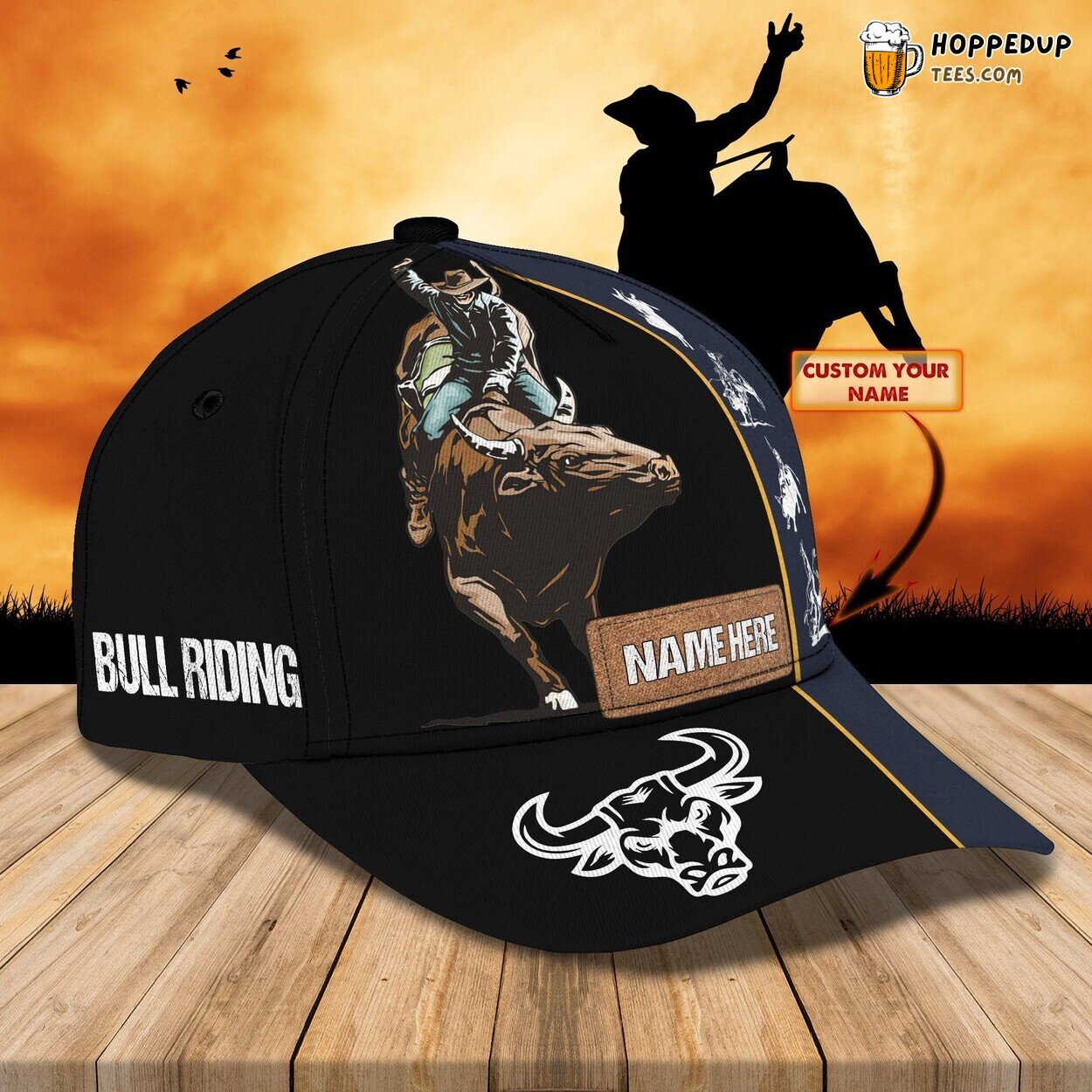 Classic 3D Cap Bull Riding Texas Personalized Name Unique Variant Elite