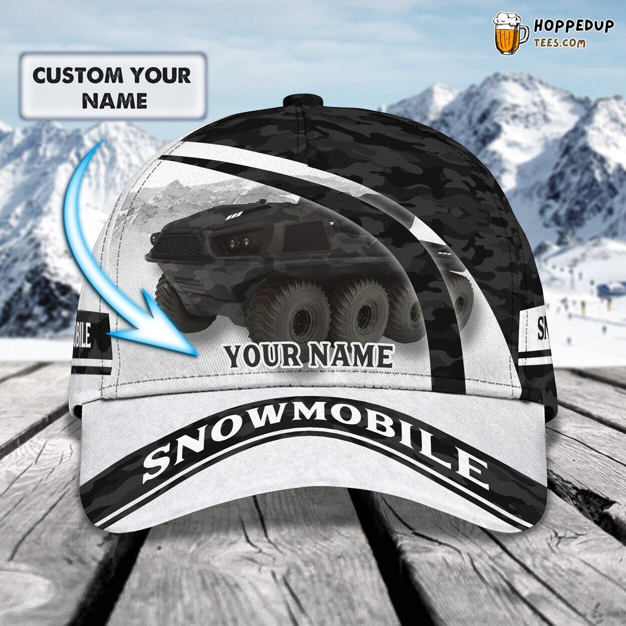 Classic 3D Cap Camo Snowmobile Personalized Name Unique Design Series