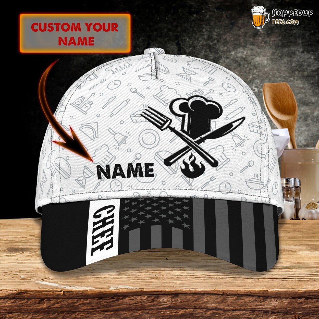 Classic 3D Cap Chef Design Personalized Name Unique Timeless Fashionable Style