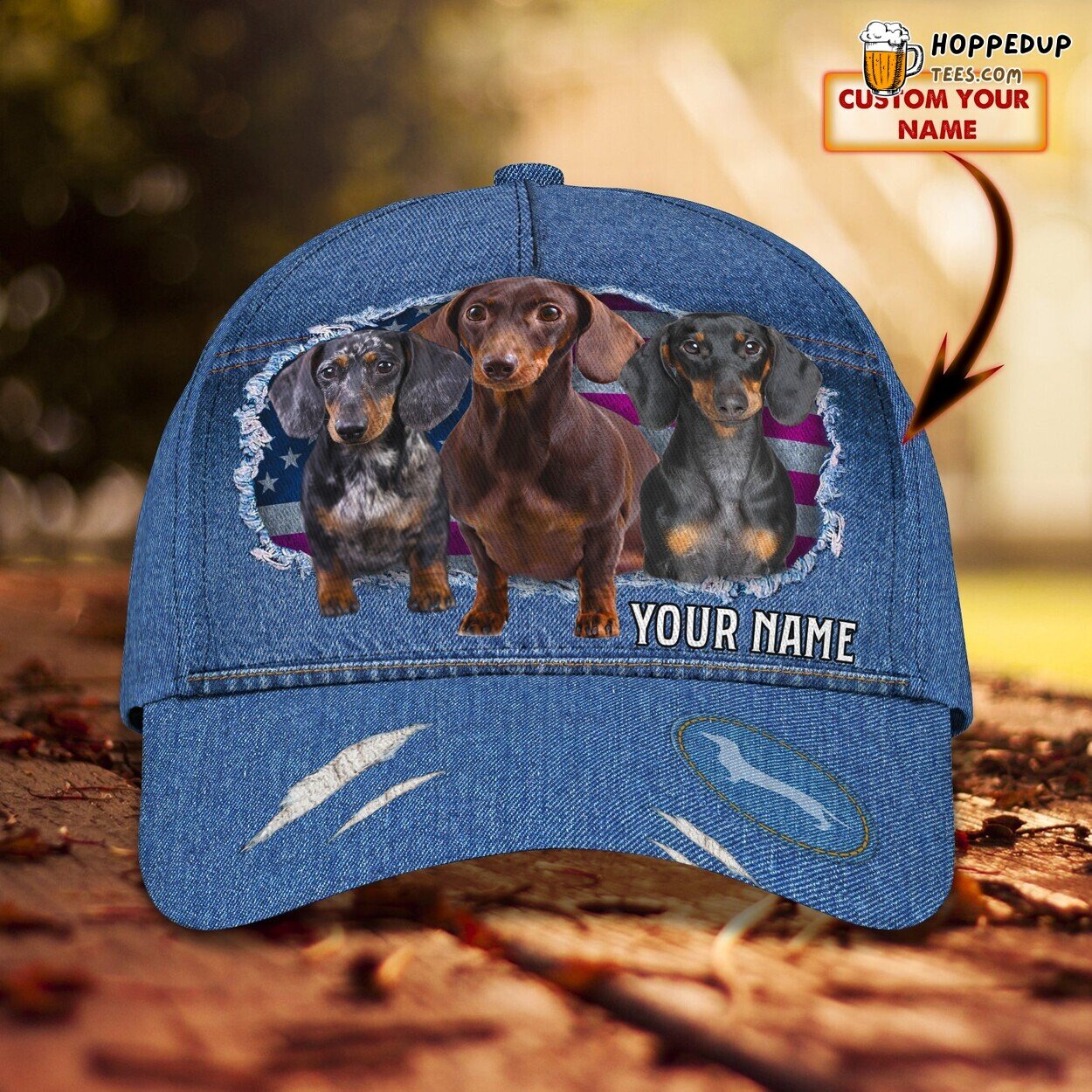 Classic 3D Cap Dachshund Jean Design Personalized Name Unique Pet Fashion