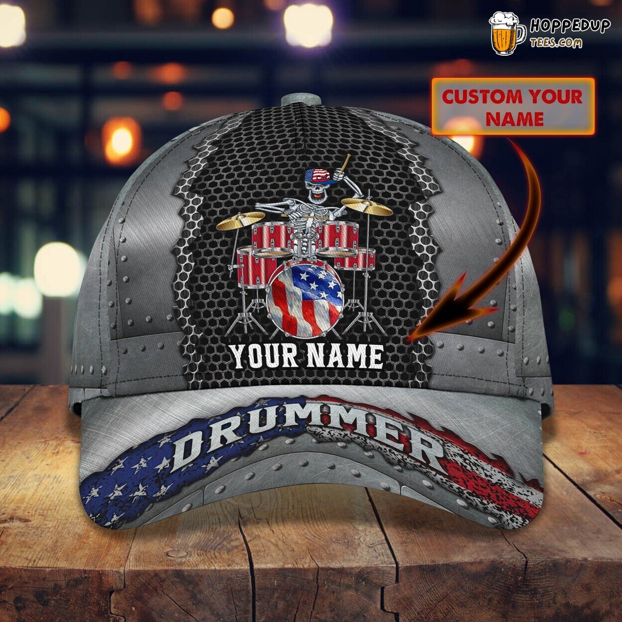 Classic 3D Cap Drumbeat Design Personalized Name Unique Musical Look