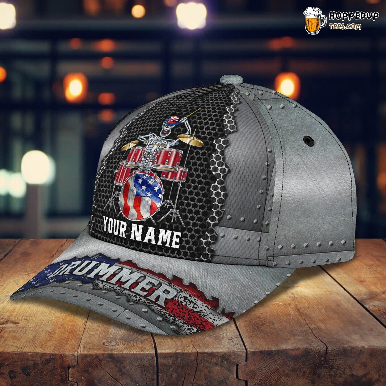 Classic 3D Cap Drumbeat Design Personalized Name Unique Musical Look Classic 3D Cap Drumbeat Design Personalized Name Unique Musical Look