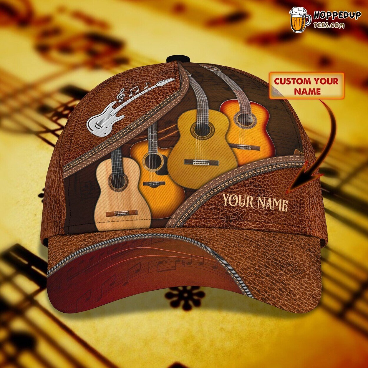 Classic 3D Cap Guitar Melody Personalized Name Unique Musical Passion Style