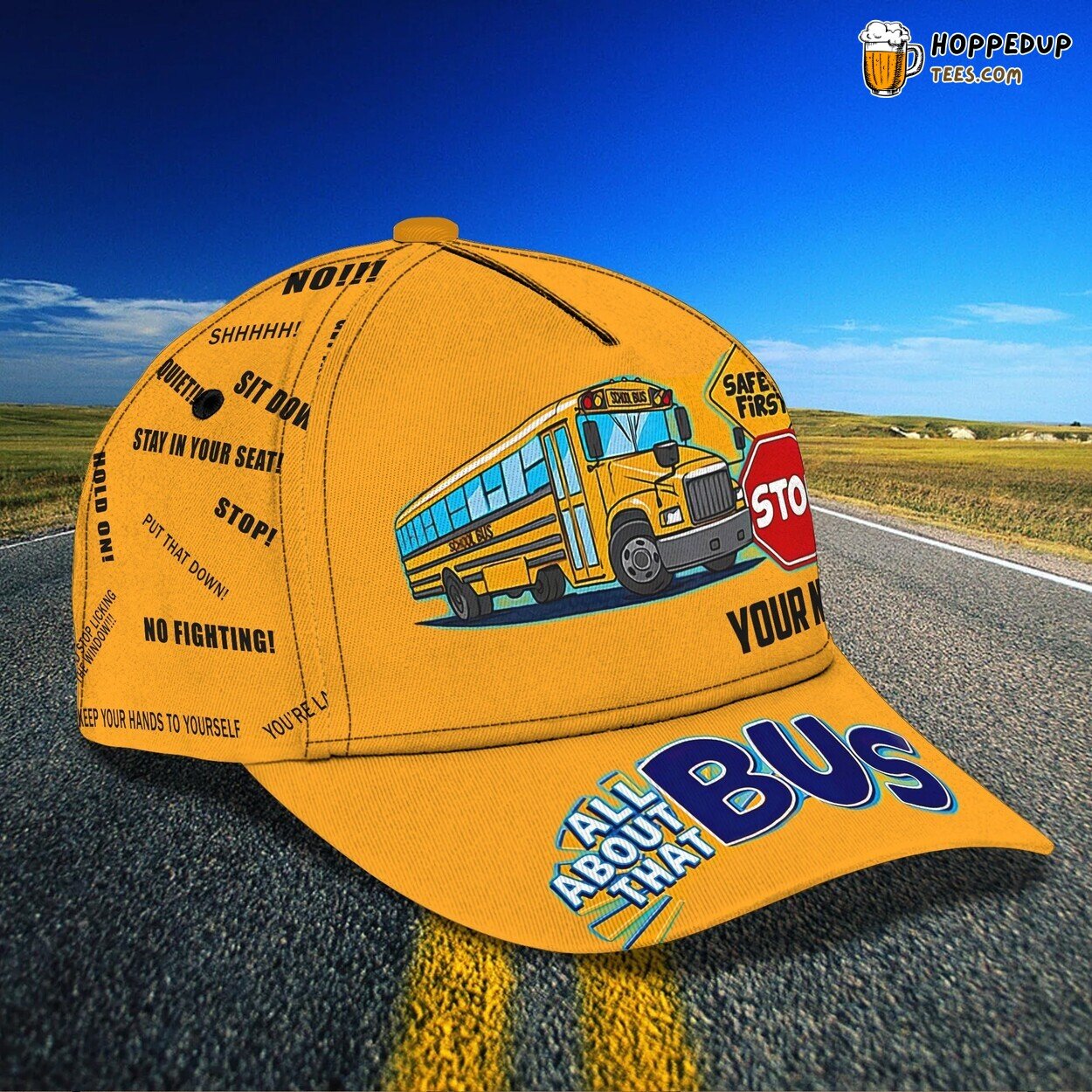Classic 3D Cap Humorous School Bus Design Personalized Name Unique Road Style Classic 3D Cap Humorous School Bus Design Personalized Name Unique Road Style