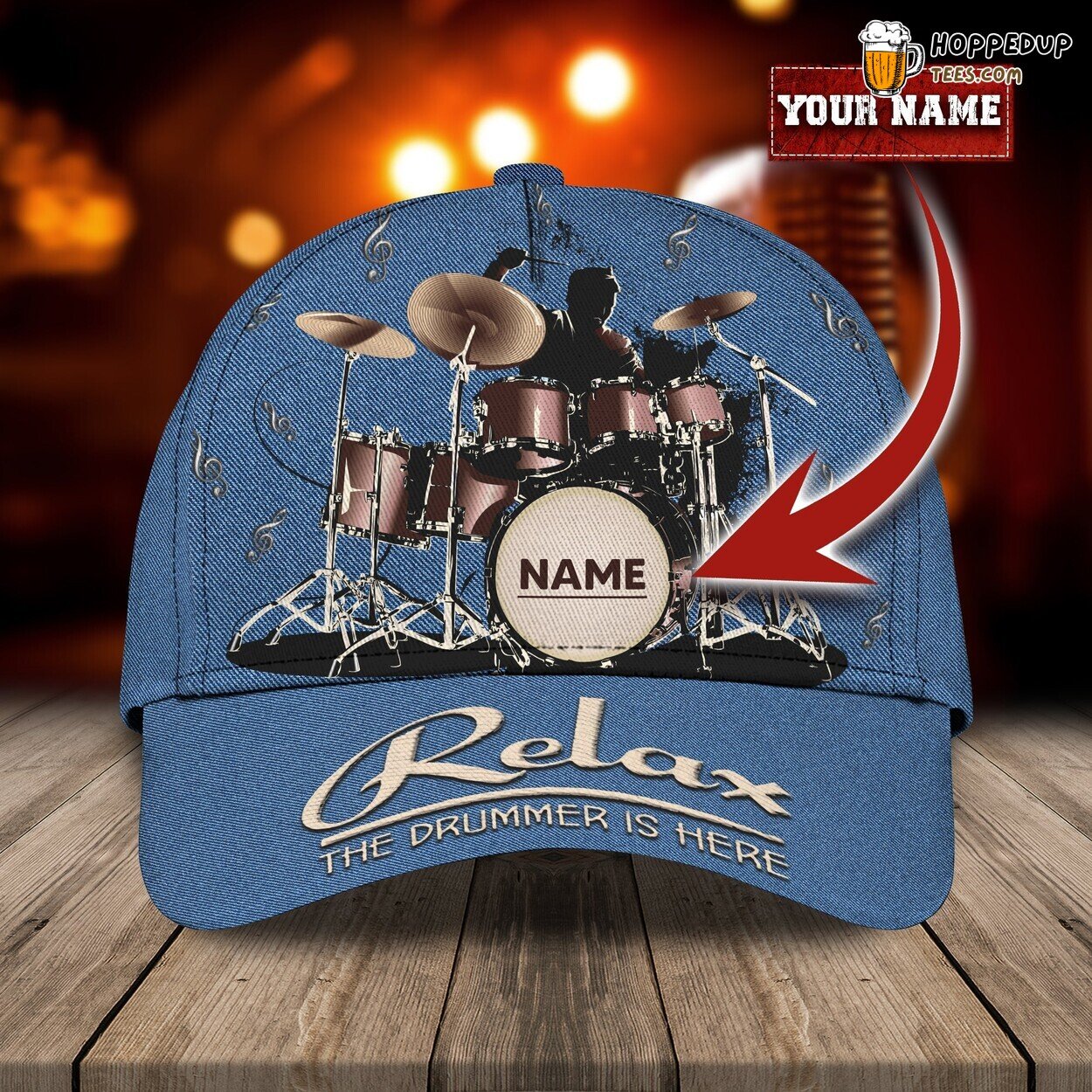 Classic 3D Cap Personalized Name Drum Design Unique Trendy Music Fashion