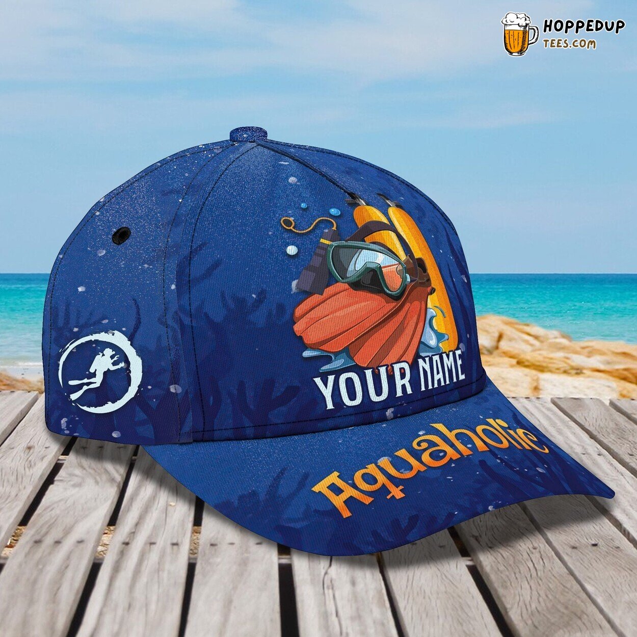 Classic 3D Cap Scuba Diving Aquaholic Personalized Name Unique Design