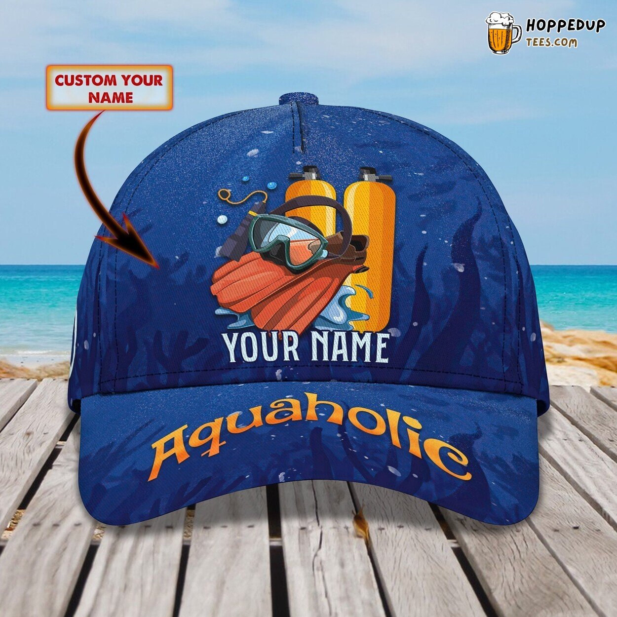 Classic 3D Cap Scuba Diving Aquaholic Personalized Name Unique Design