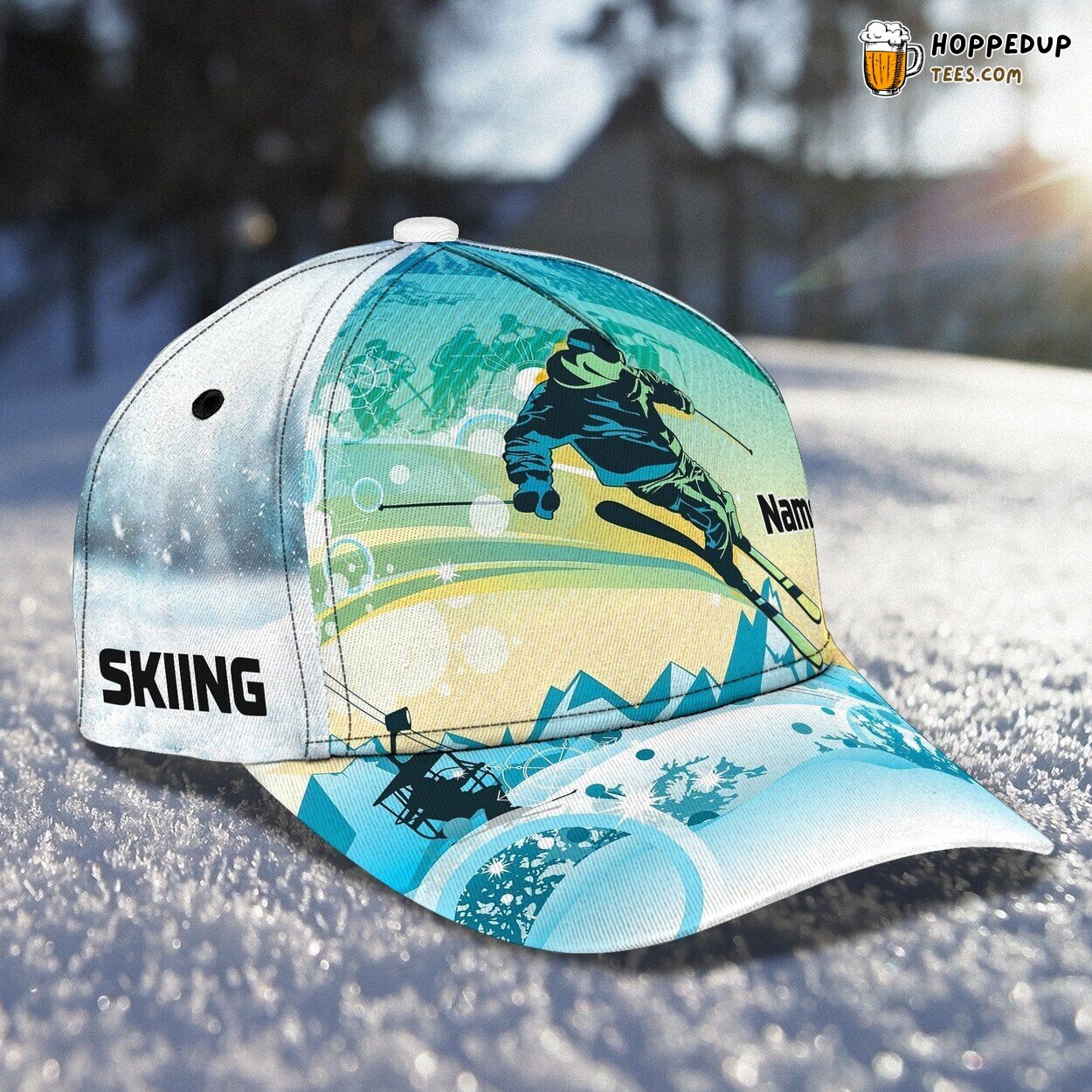 Classic 3D Cap Skiing Personalized Name Unique Edition Snowy Design