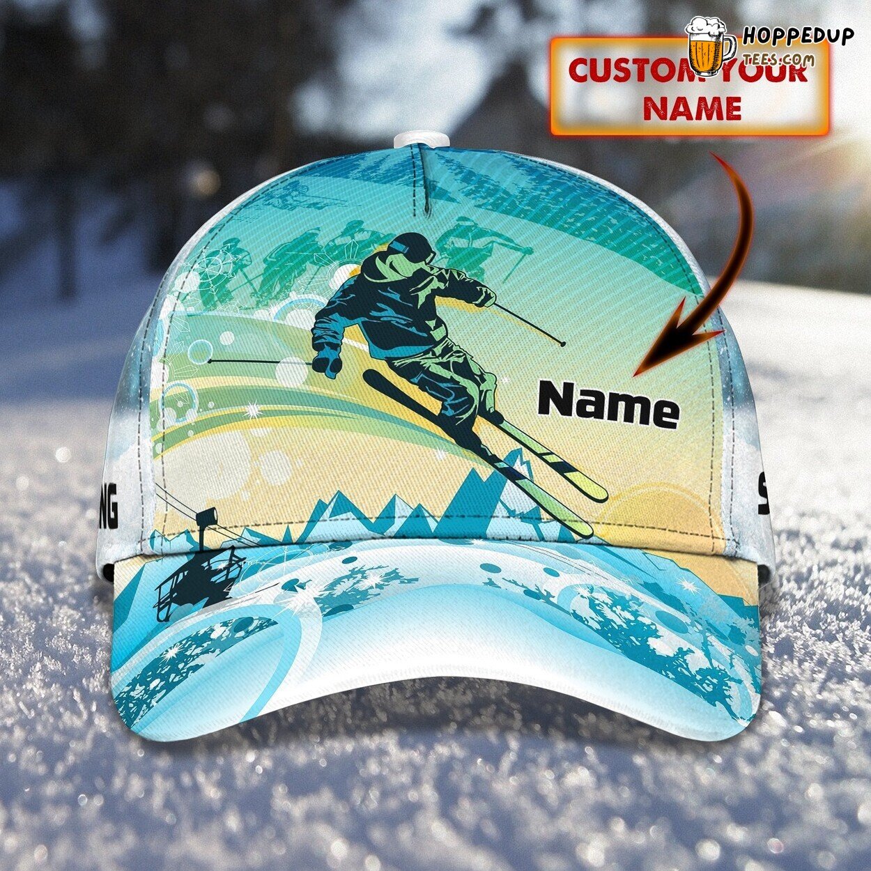 Classic 3D Cap Skiing Personalized Name Unique Edition Snowy Design