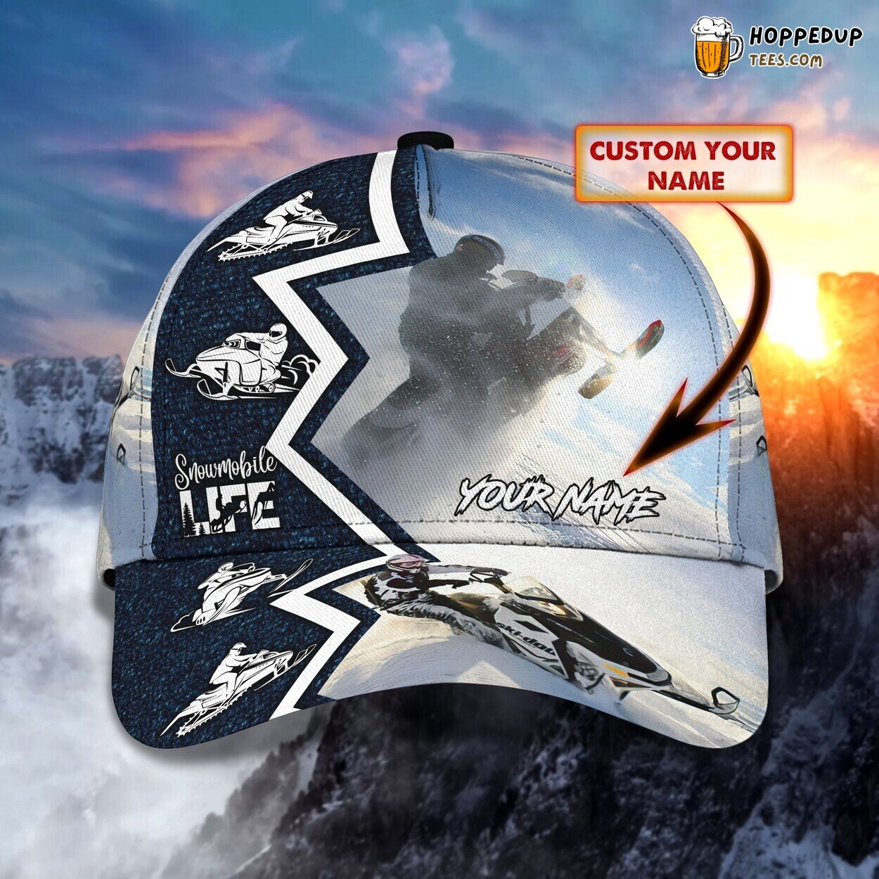 Classic 3D Cap Snow Mobile Personalized Name Unique Edition Winter Series