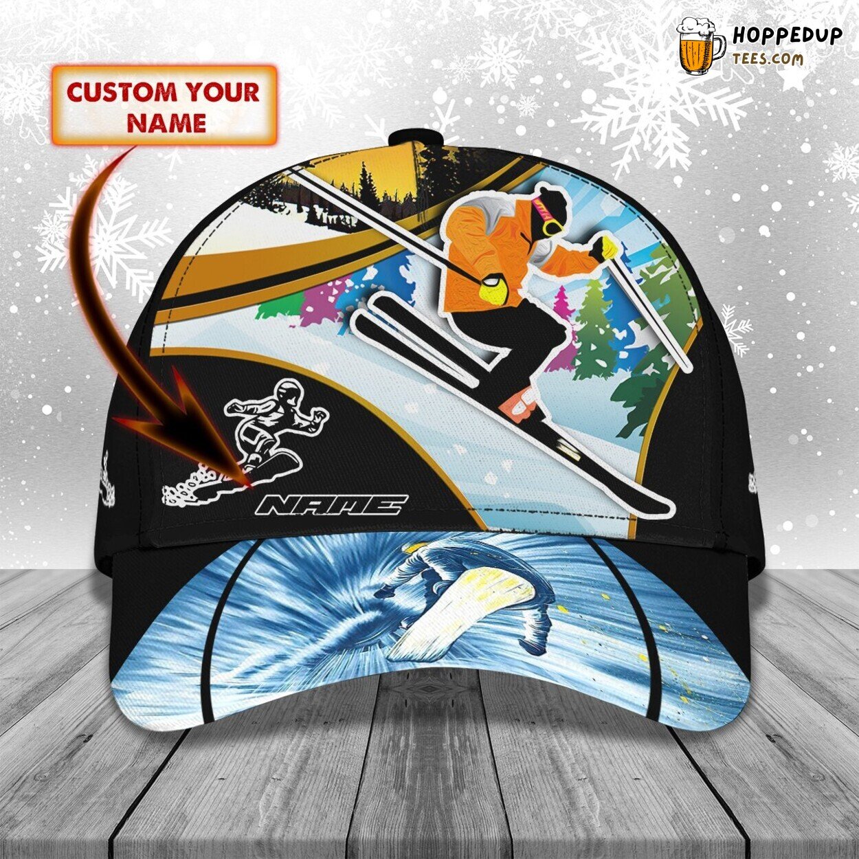 Classic 3D Skiing Personalized Name Cap Unique Design Edition Exclusive