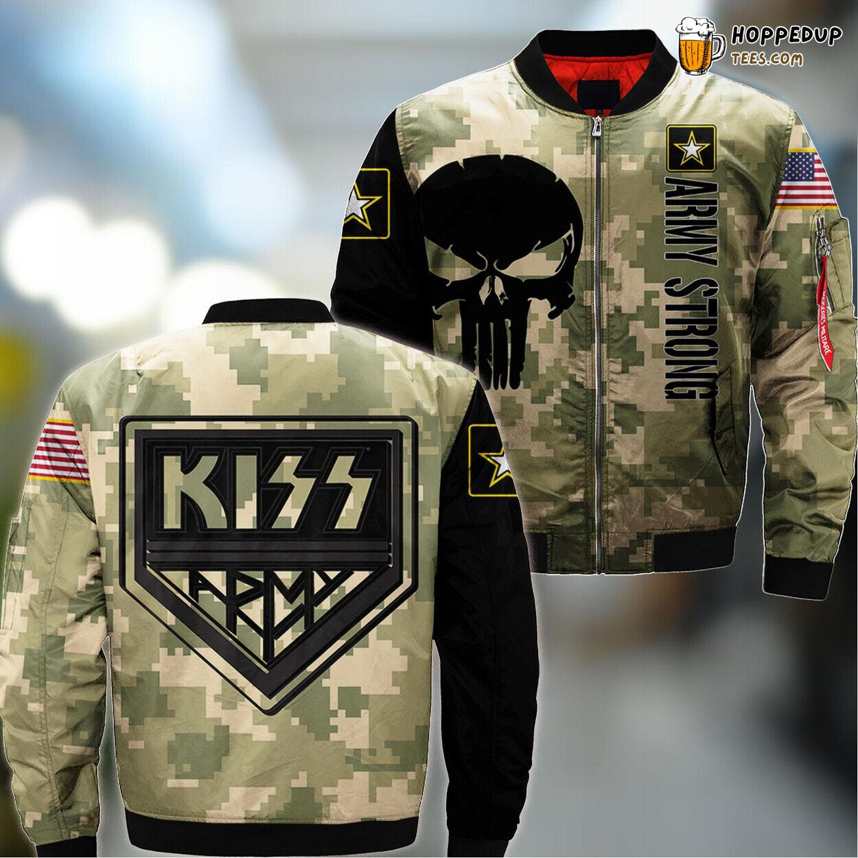 Classic Army Kiss Tribute Statement Military Bomber Jacket