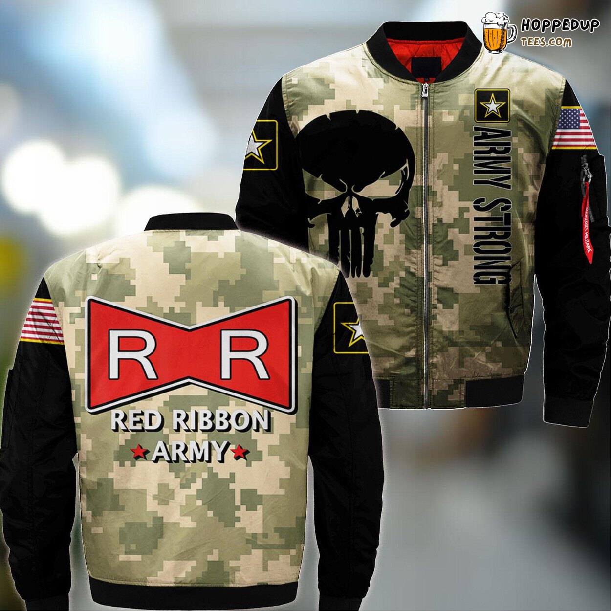 Classic Army Red Ribbon Symbolic Military Bomber Jacket