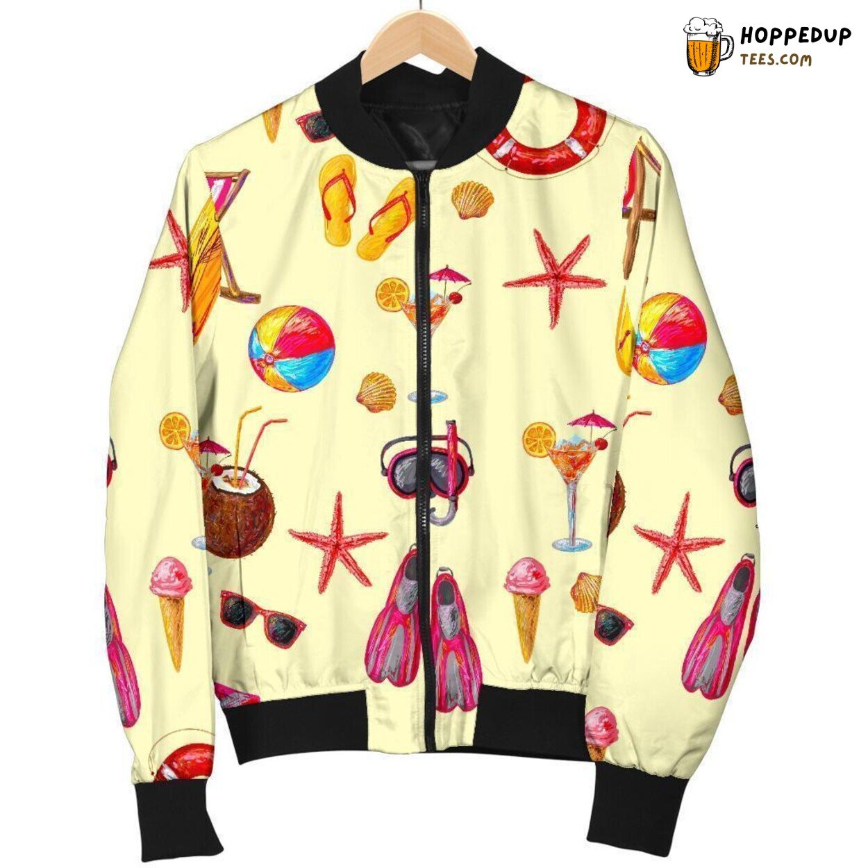 Classic Beach Pattern Print Design on a Men’s Bomber Jacket Classic Beach Pattern Print Design on a Men’s Bomber Jacket