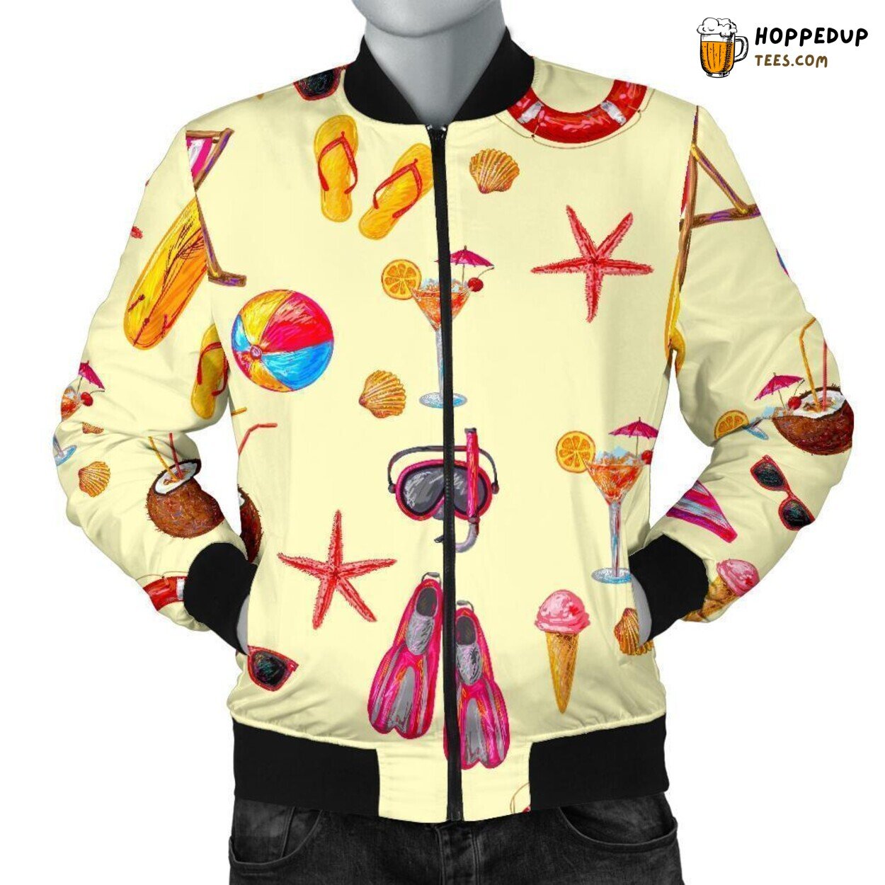 Classic Beach Pattern Print Design on a Men’s Bomber Jacket