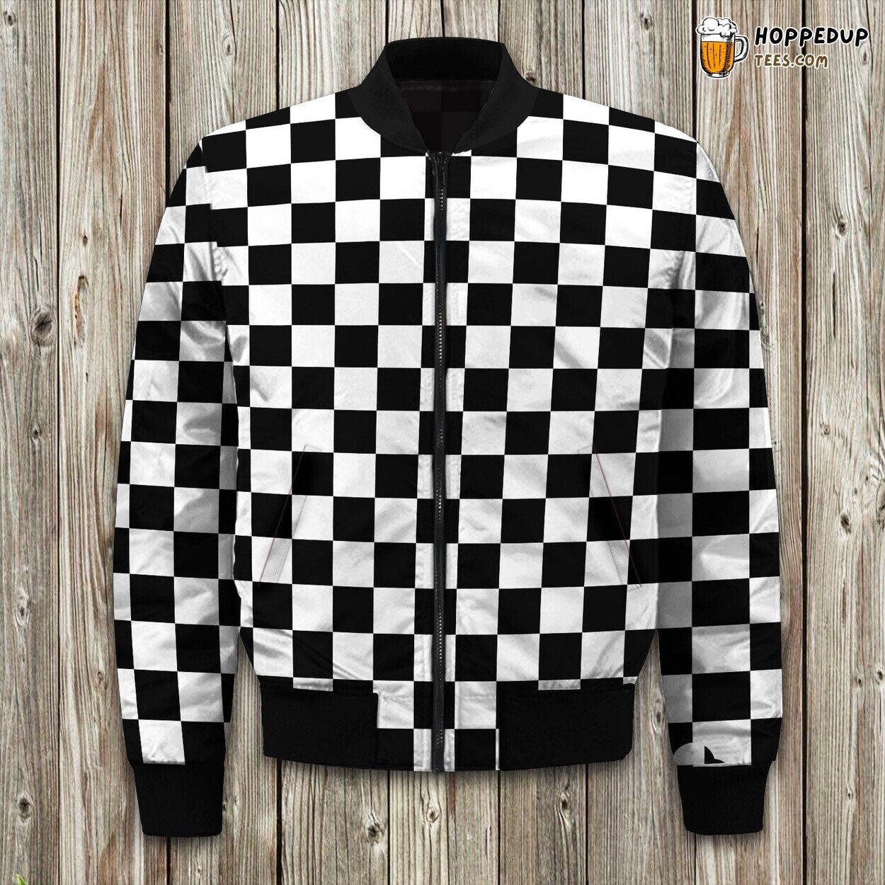 Classic Black And White Race Check Checkered Geometric Win Bomber Jacket