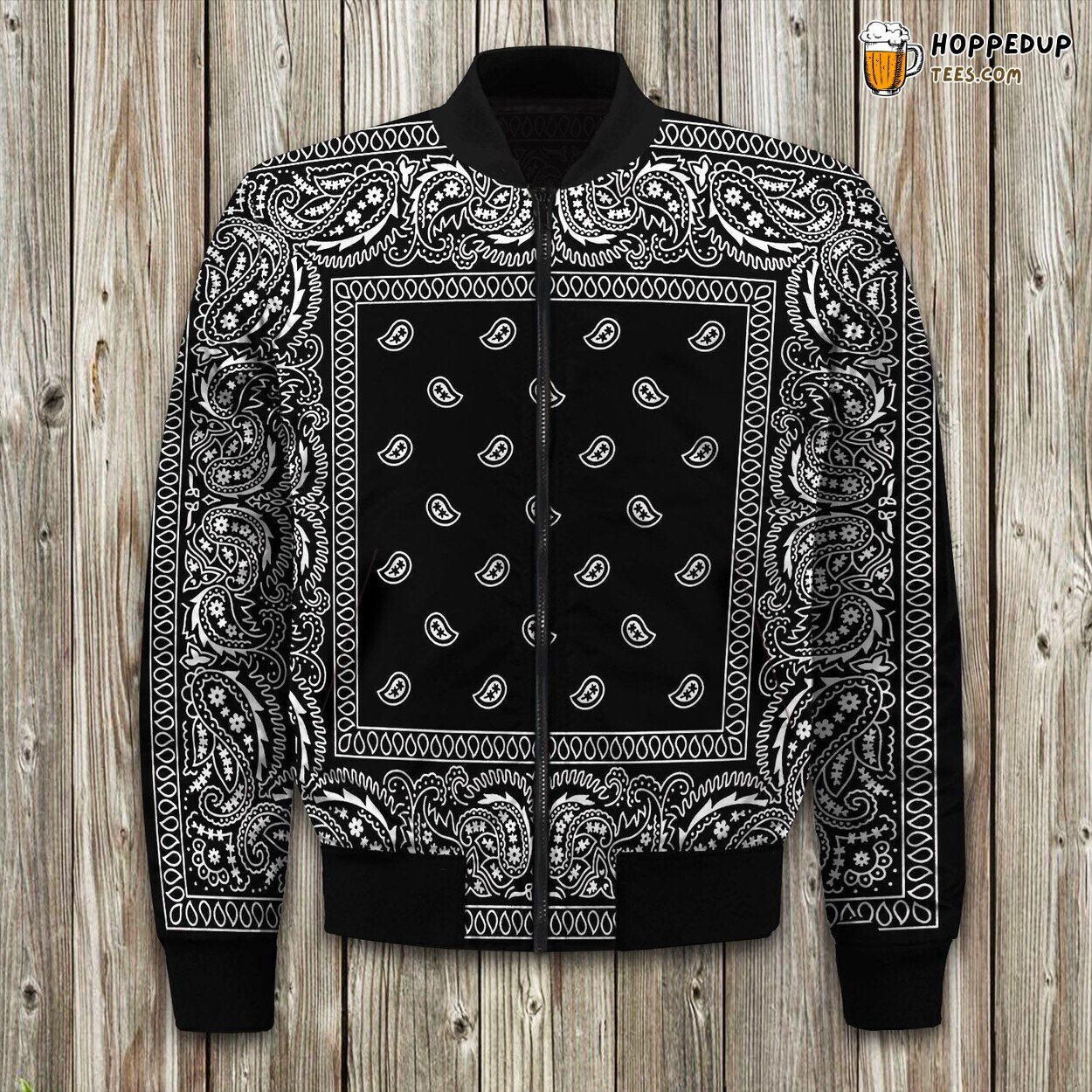 Classic Black Bandana Design Winter Bomber Jacket Outlaw Fashion Statement