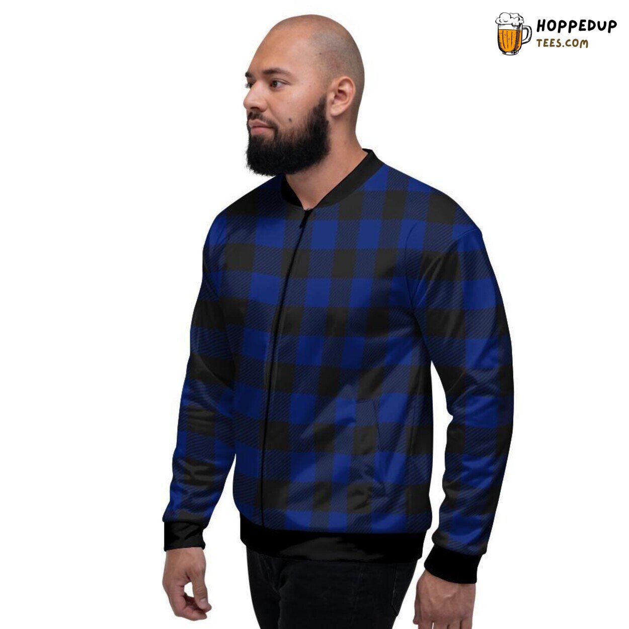 Classic Blue Buffalo Plaid Pattern Men’s Bomber Jacket Vintage Checkered Design