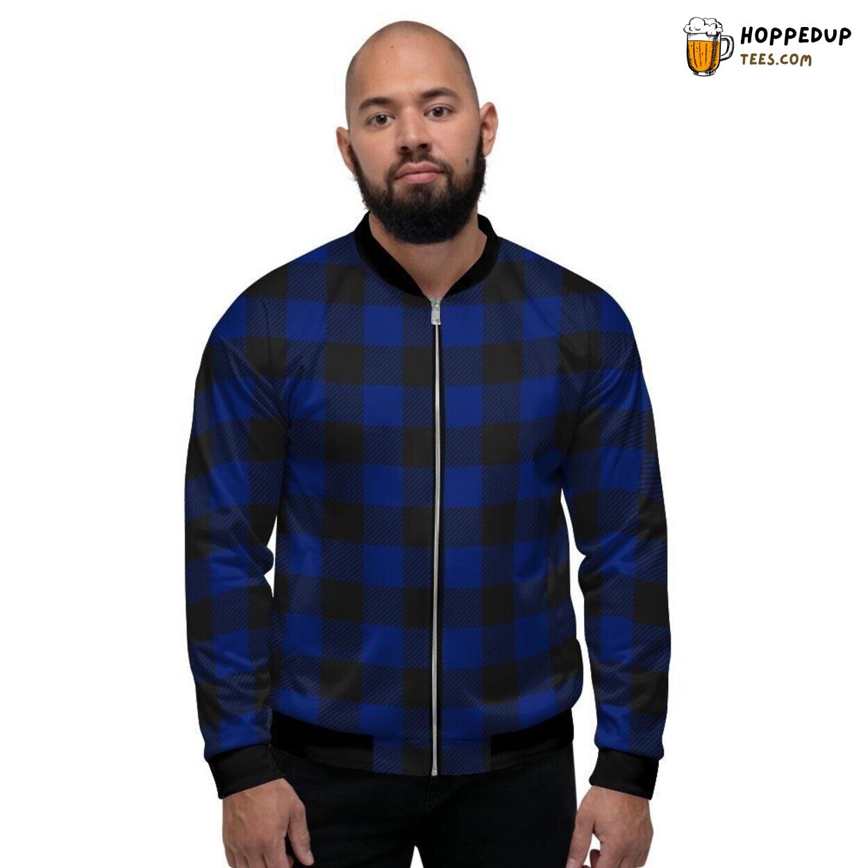 Classic Blue Buffalo Plaid Pattern Men’s Bomber Jacket Vintage Checkered Design