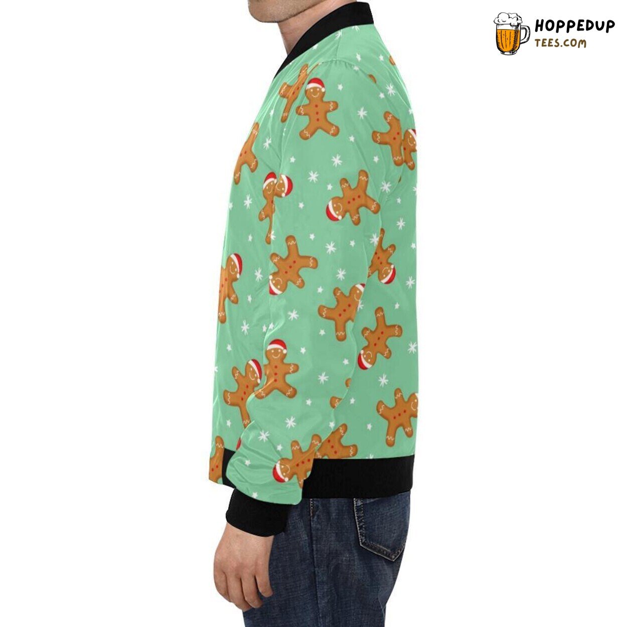 Classic Christmas Gingerbread Man Print Men’s Bomber Jacket Style