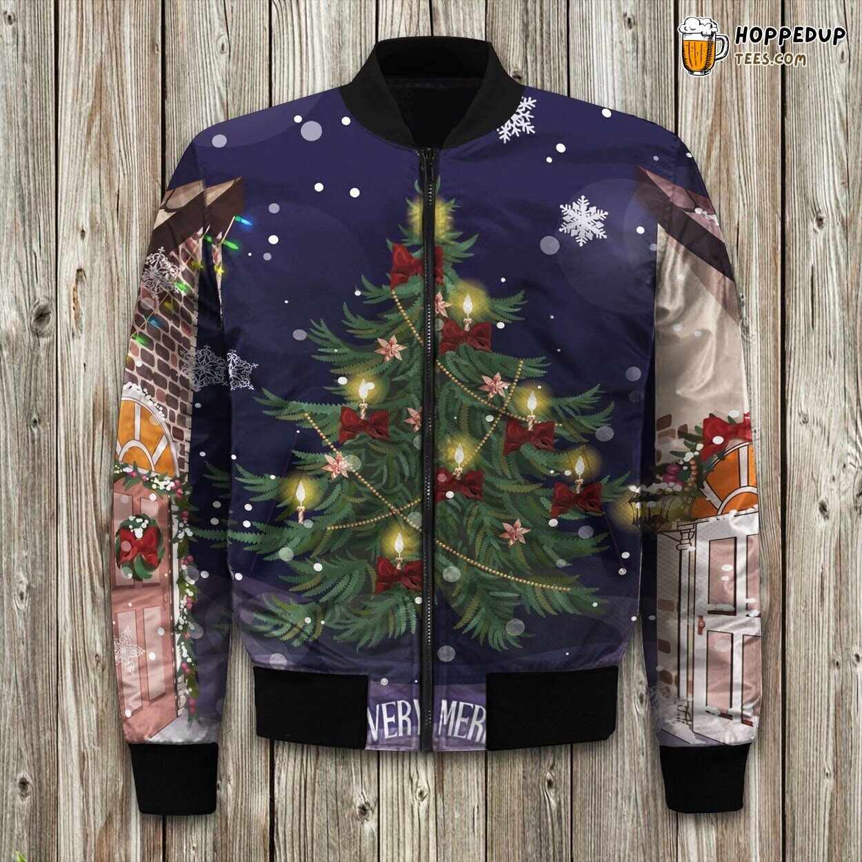 Classic Christmas Tree Winter Bomber Jacket Padded Warmth Superior Design
