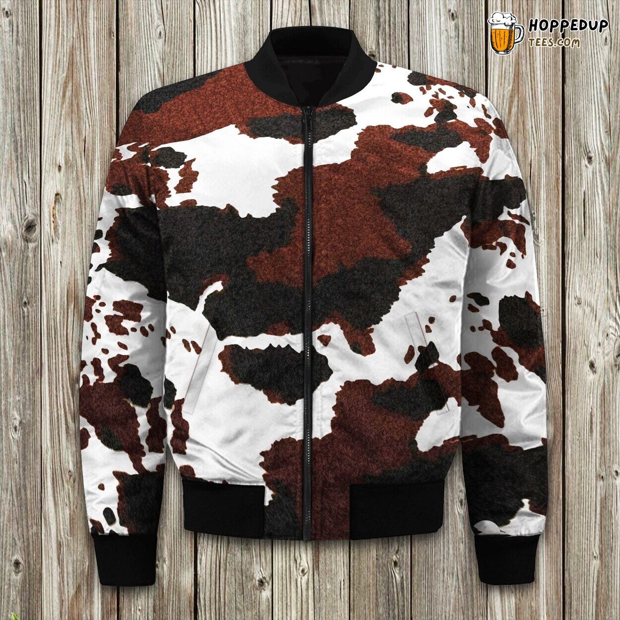 Classic Cowhide Print Winter Bomber Jacket Rancher’s Chic Touch