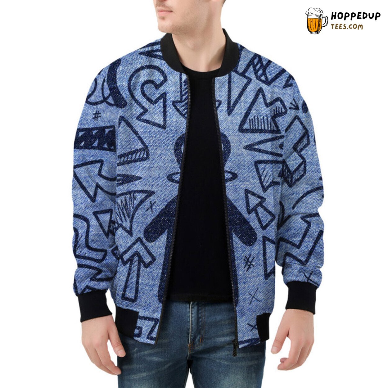 Classic Denim Reinvented by Directional Arrows Bomber Jacket