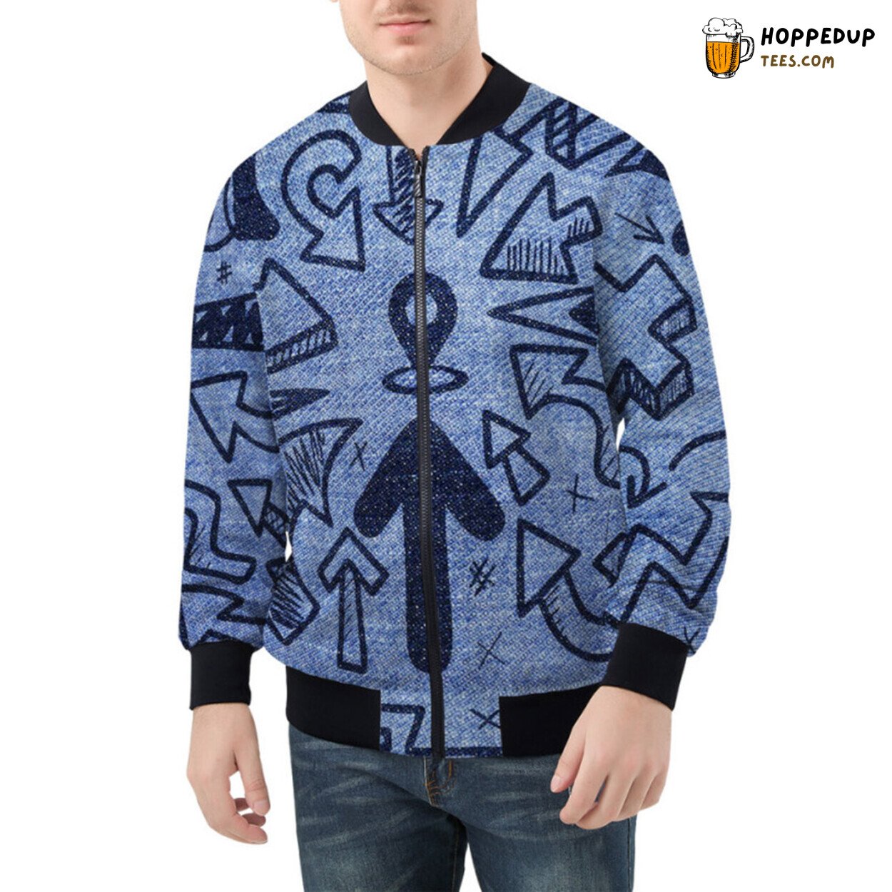 Classic Denim Reinvented by Directional Arrows Bomber Jacket