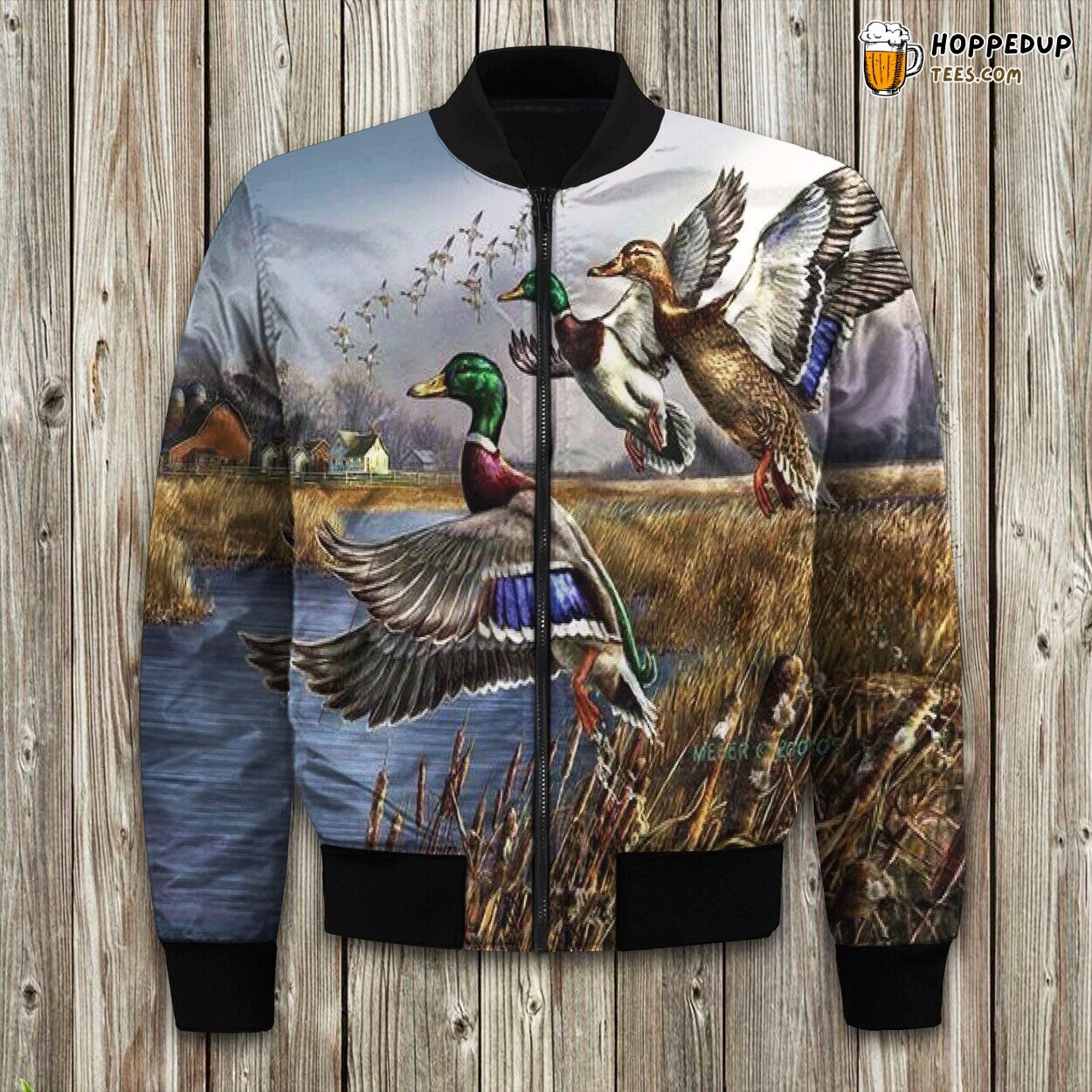 Classic Duck Print Bomber Jacket Winter Ensuring Warmth Elegance
