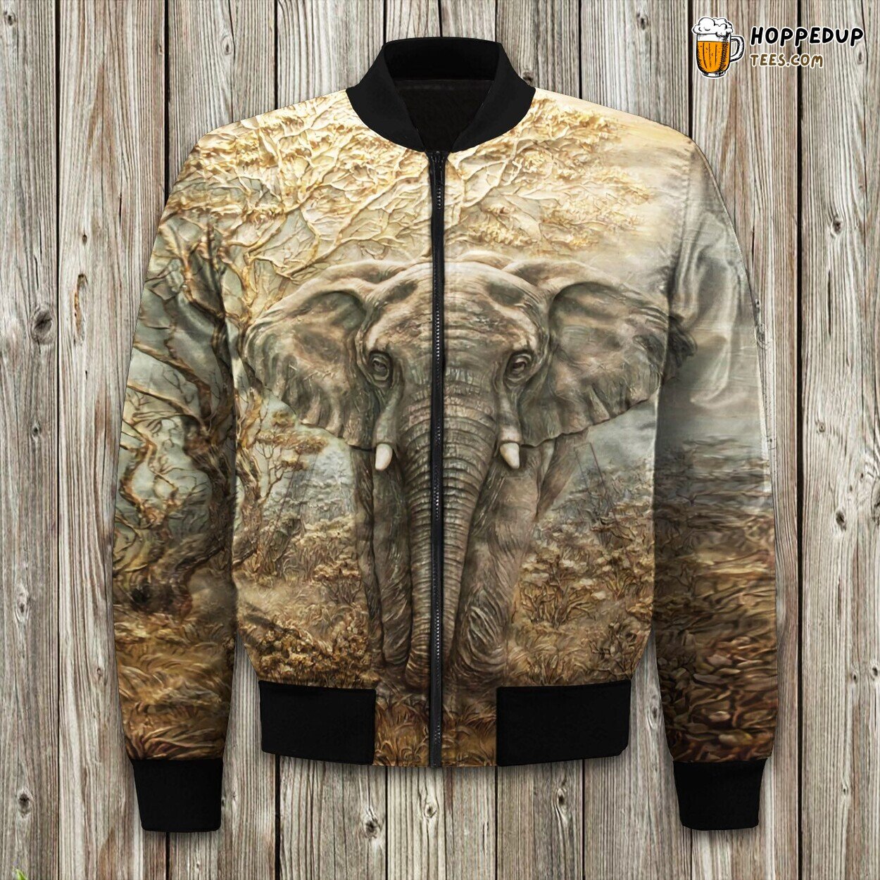 Classic Elephant Motif Bomber Winter Jacket Toasty Chic Comfort
