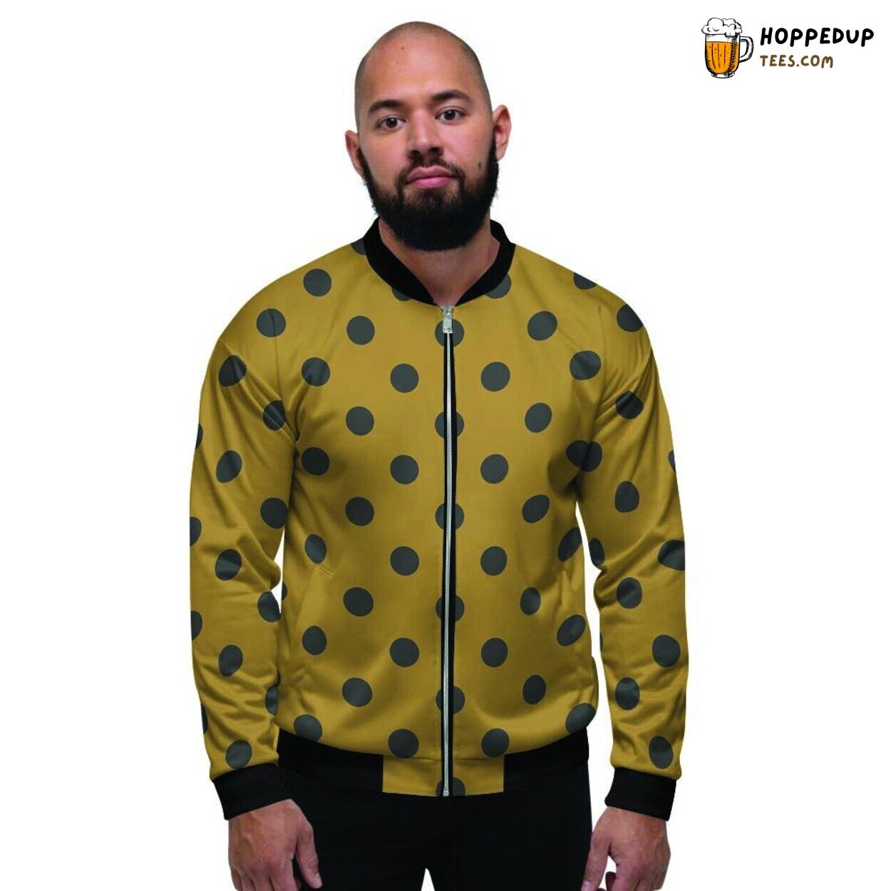 Classic Gold Polka Dot Pattern Men’s Bomber Jacket Timeless Chic Design