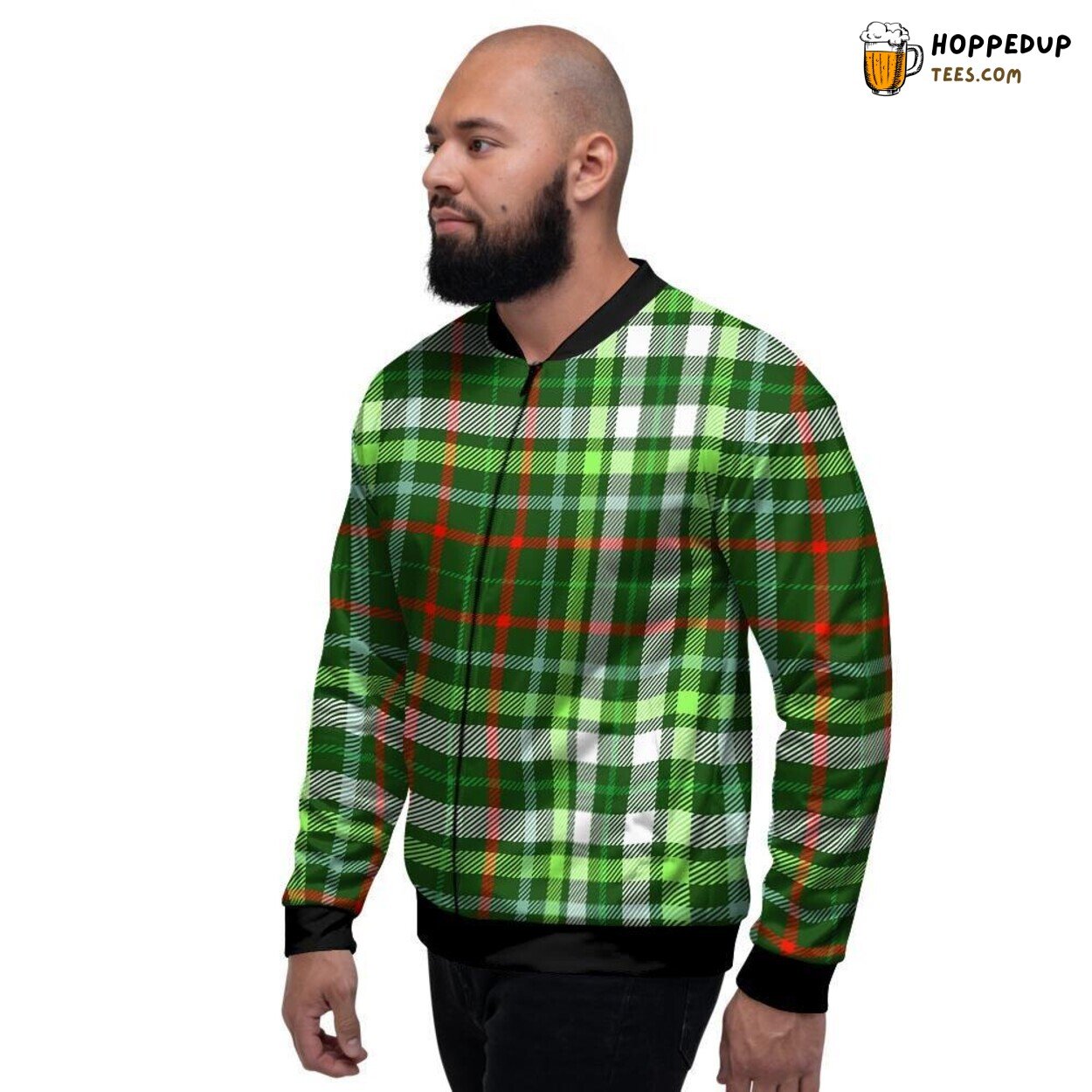 Classic Green Plaid Tartan Design Men’s Bomber Jacket Timeless Checkered Pattern