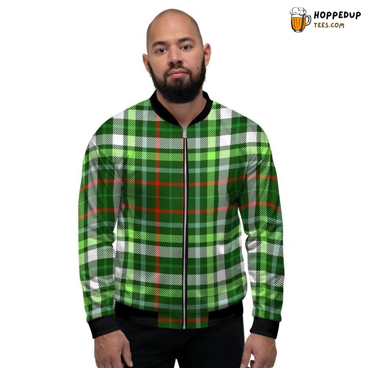 Classic Green Plaid Tartan Design Men’s Bomber Jacket Timeless Checkered Pattern