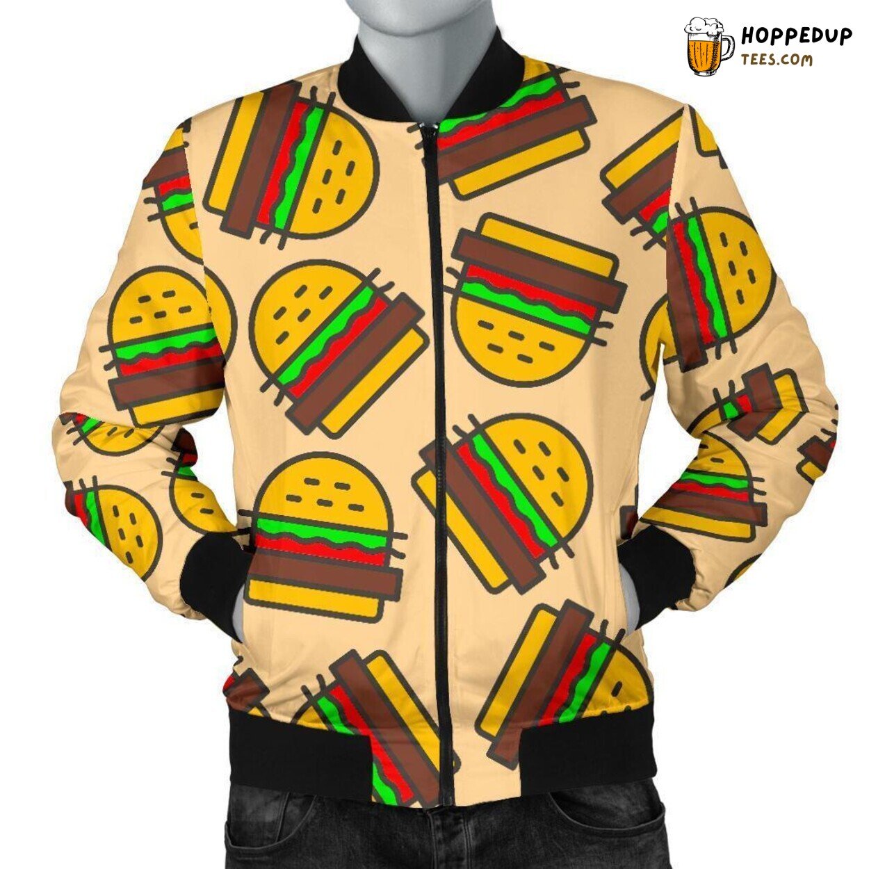 Classic Hamburger Essence Men’s Bomber Jacket Unique Pattern Design Tribute