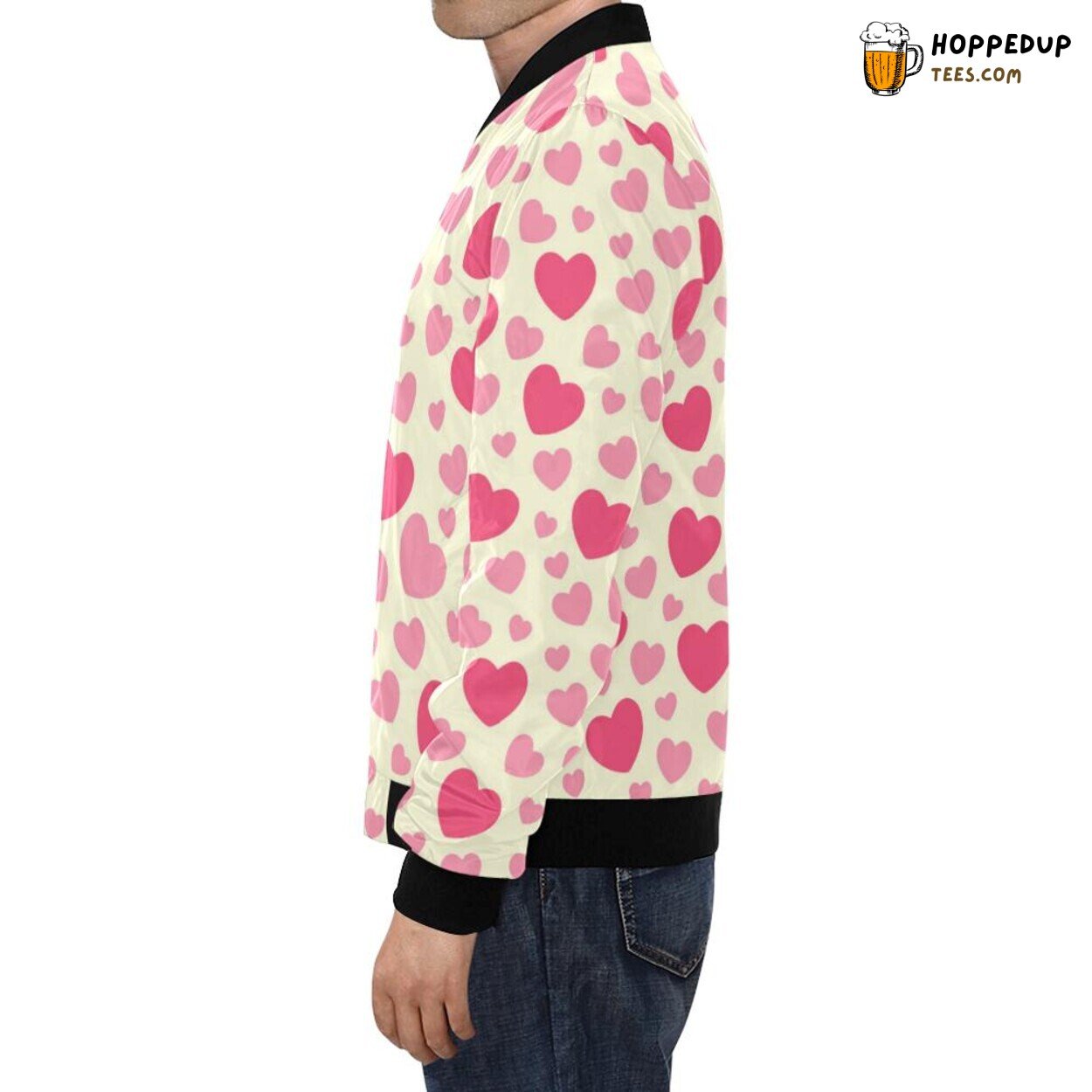 Classic Heart Print Pattern Styled Men’s Fashion Bomber Jacket