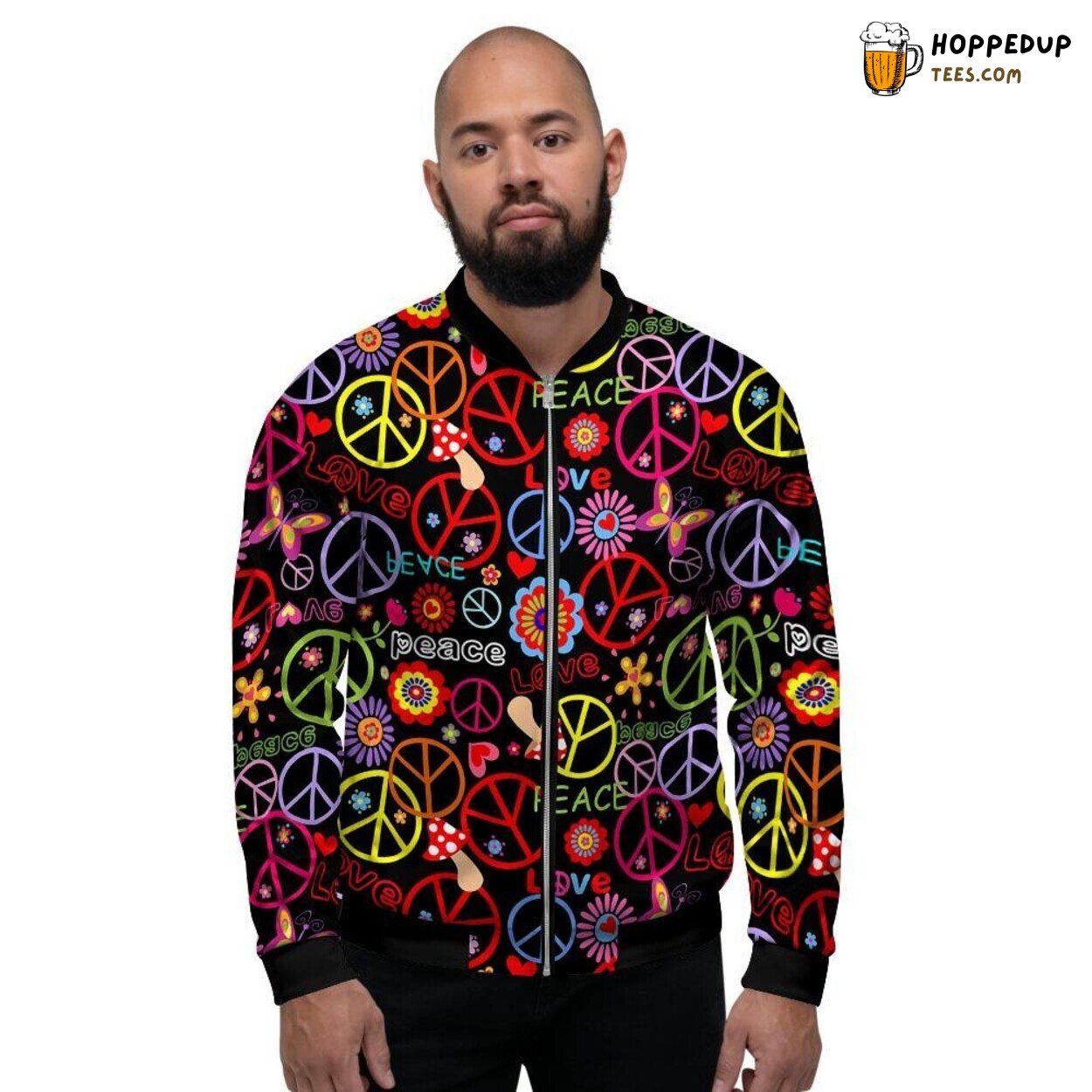Classic Hippie Peace Sign Symbol Men’s Bomber Jacket Nostalgic Cultural Display