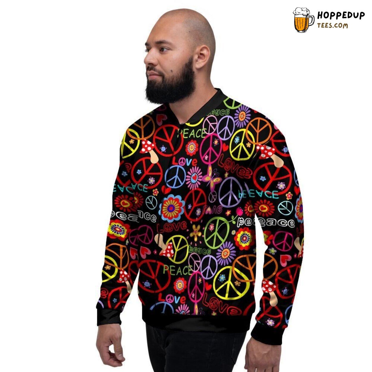Classic Hippie Peace Sign Symbol Men’s Bomber Jacket Nostalgic Cultural Display