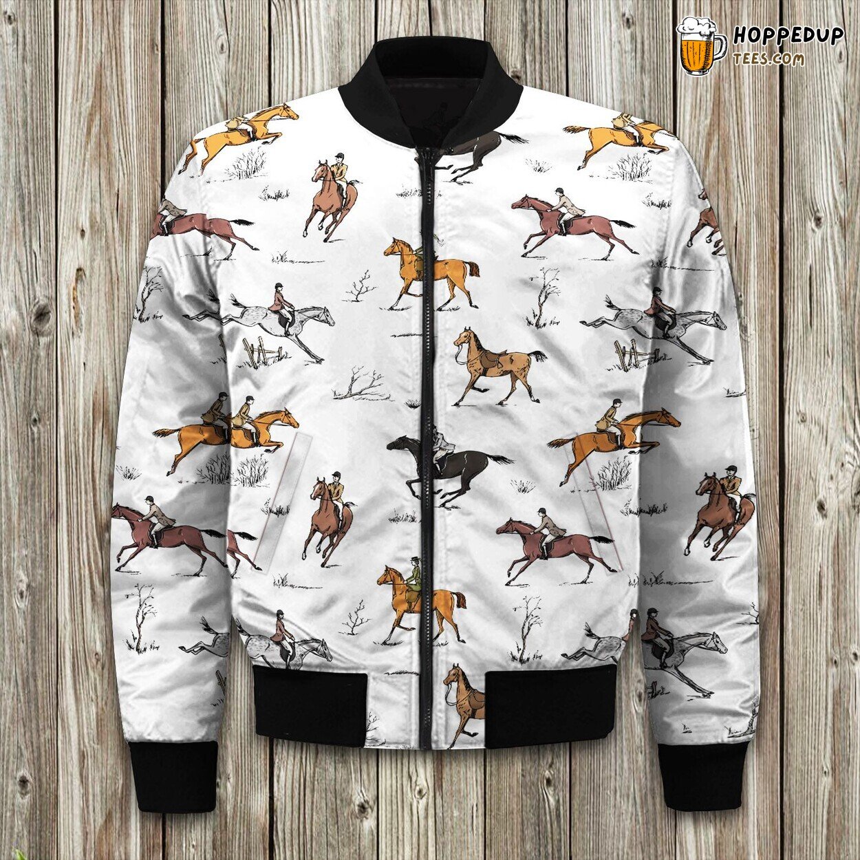 Classic Horseback Riding Design Bomber Winter Jacket Stylish Coat