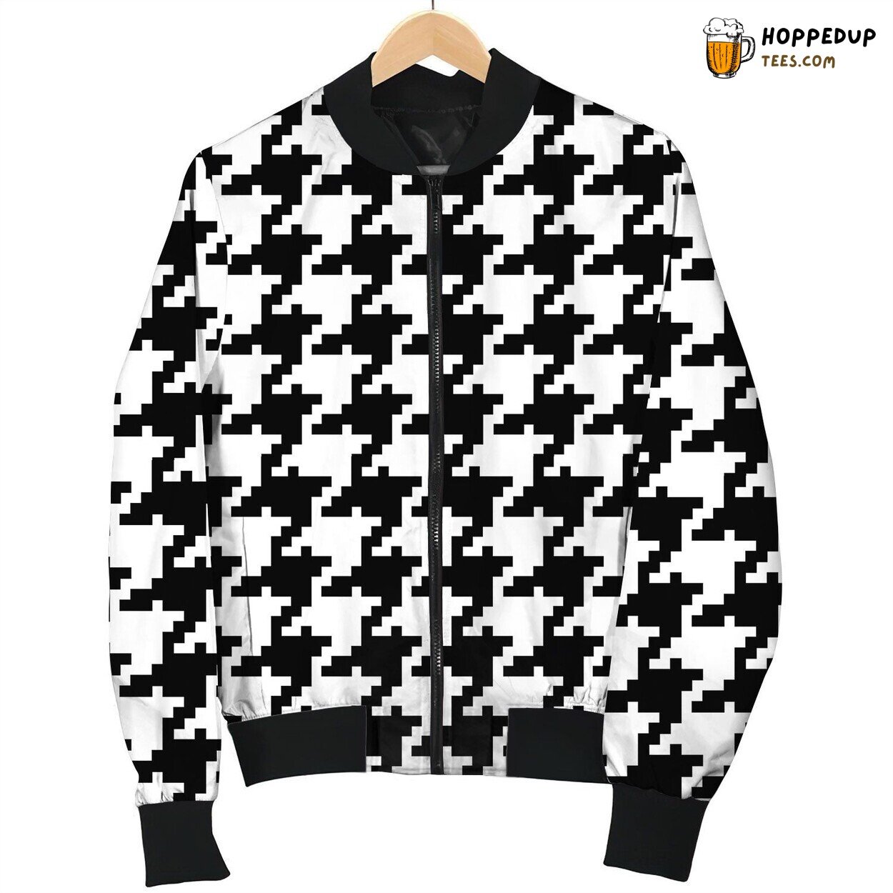 Classic Houndstooth Black White Bomber Winter Jacket Design Coat