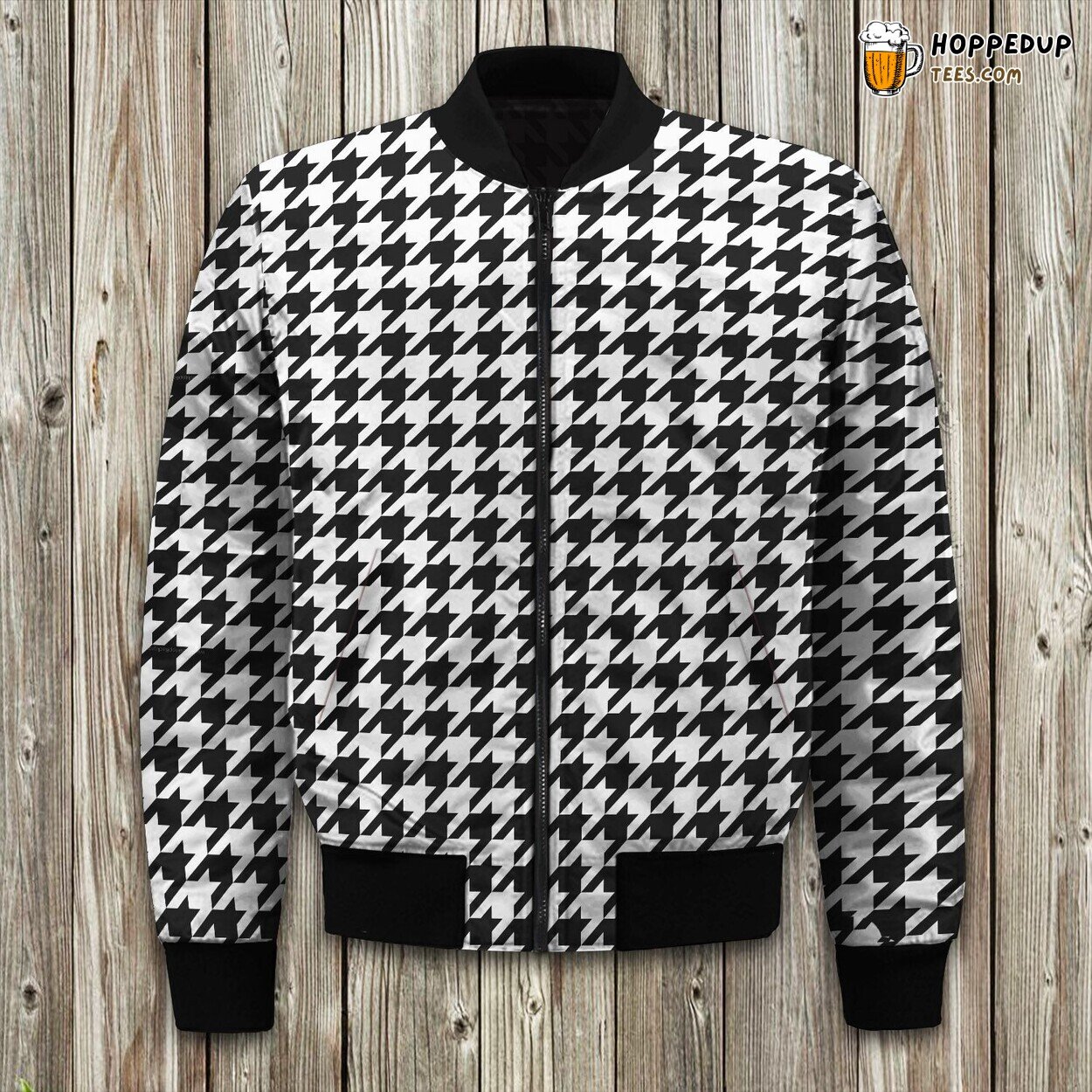 Classic Houndstooth Pattern Winter Bomber Jacket Elite Designer Luxe