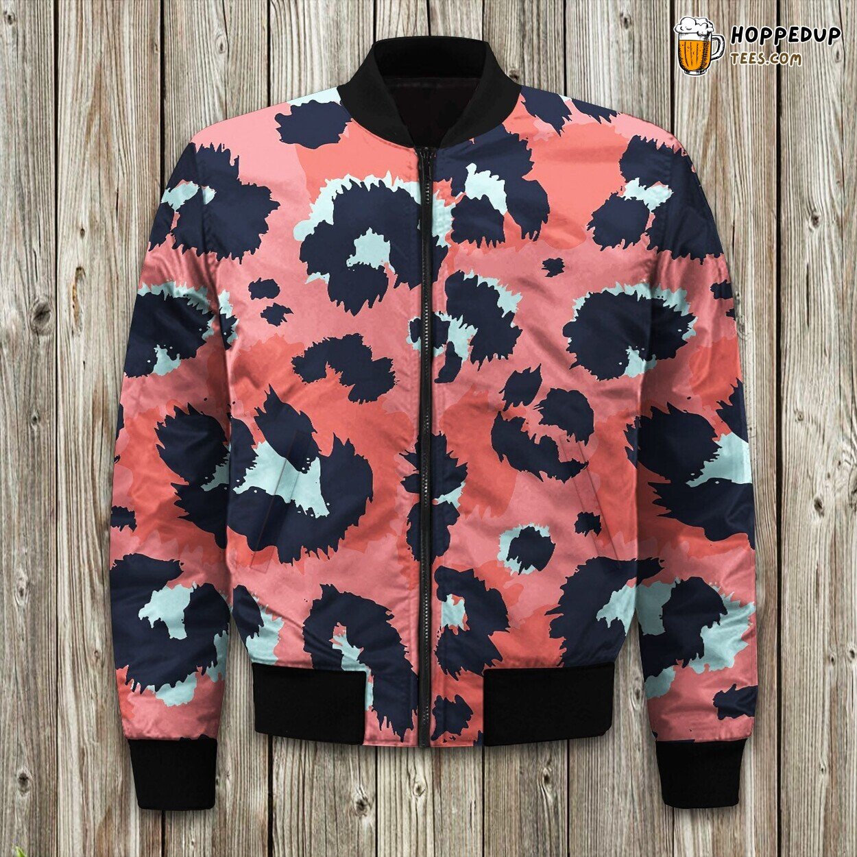 Classic Leopard Pattern Winter Bomber Jacket Wildlife Elegance