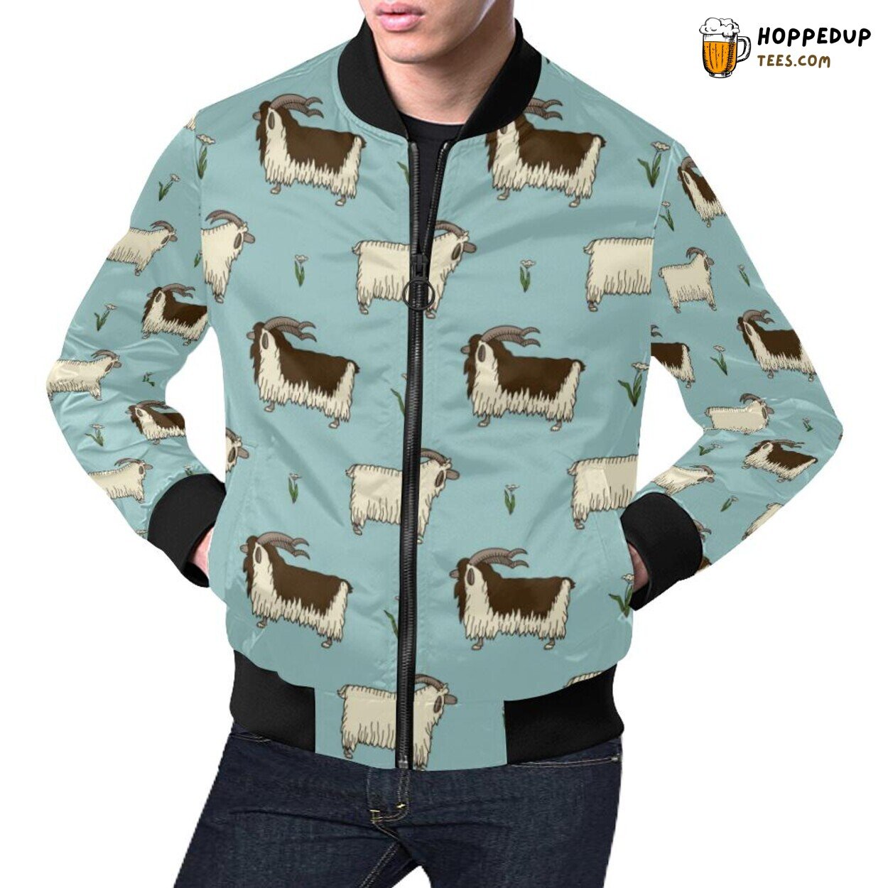 Classic Men’s Bomber Jacket with Goat Sheep Print Pattern Style Classic Men’s Bomber Jacket with Goat Sheep Print Pattern Style