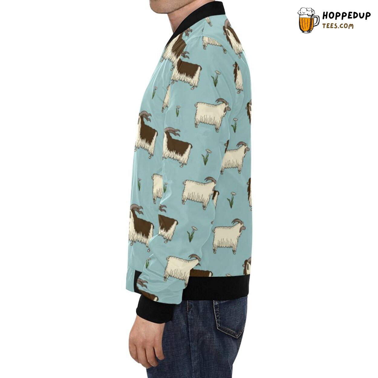 Classic Men’s Bomber Jacket with Goat Sheep Print Pattern Style