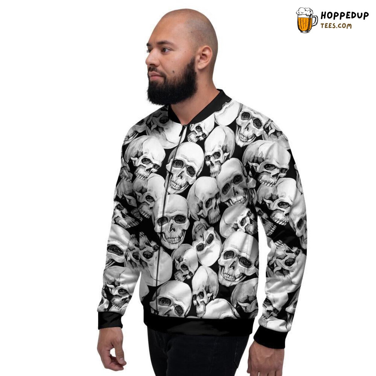 Classic Monochrome Skull Design Men’s Bomber Jacket Dark Gothic Fashion Look