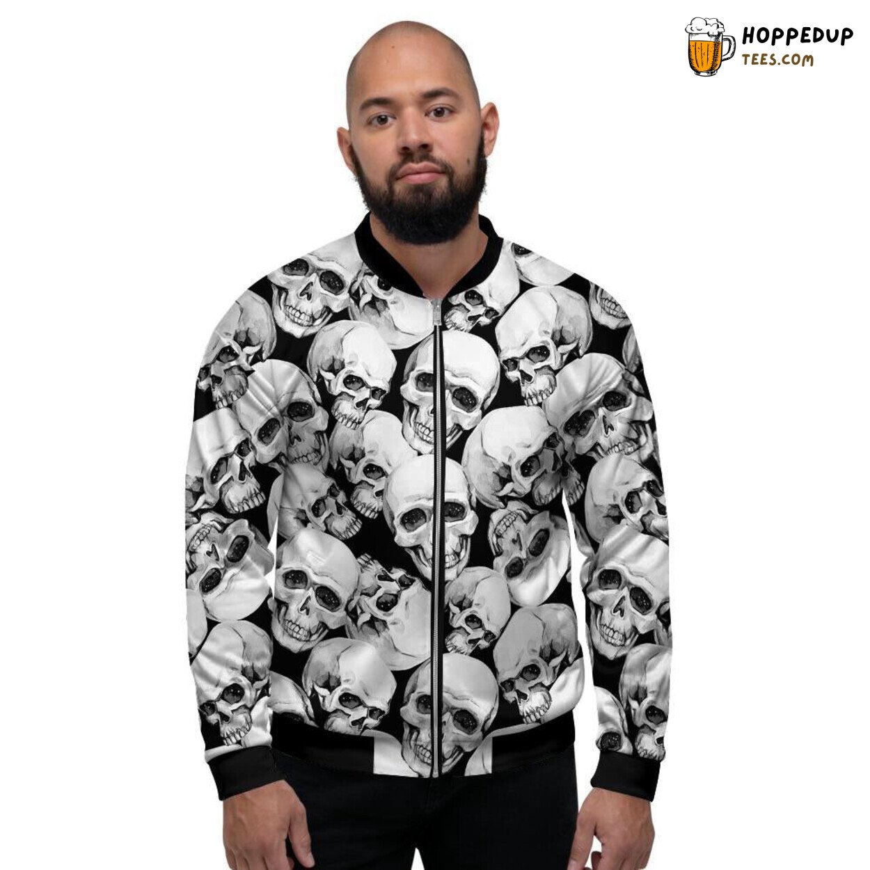 Classic Monochrome Skull Design Men’s Bomber Jacket Dark Gothic Fashion Look