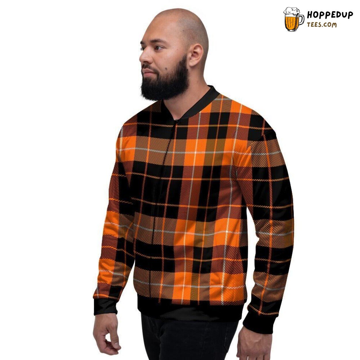 Classic Orange Tartan Plaid Design Men’s Bomber Jacket Checked Art Show