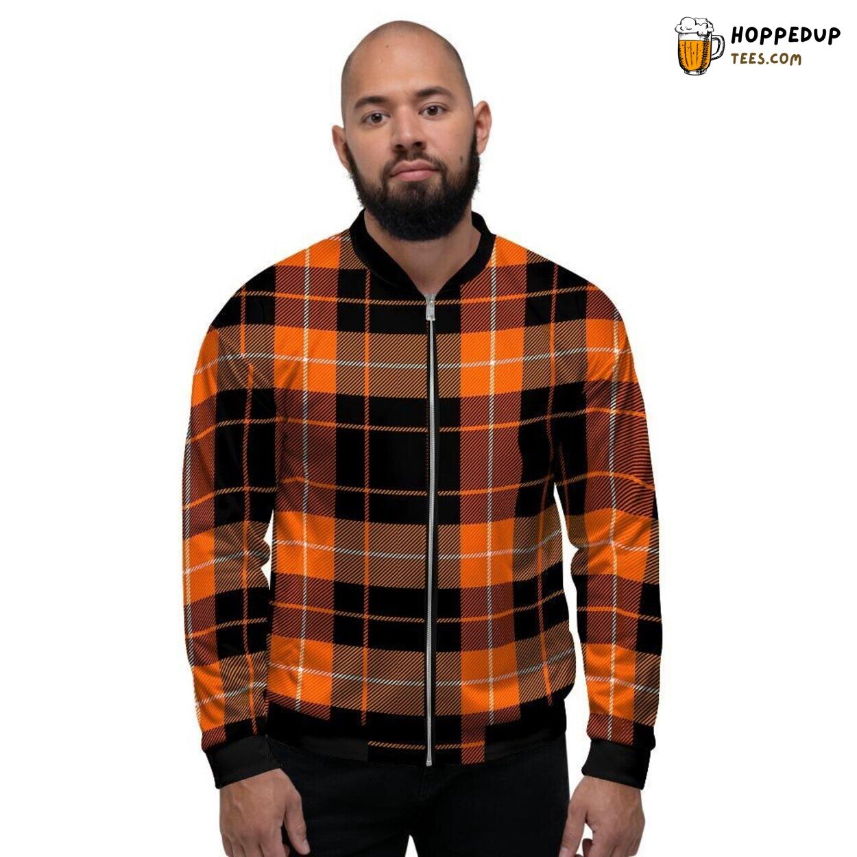 Classic Orange Tartan Plaid Design Men’s Bomber Jacket Checked Art Show