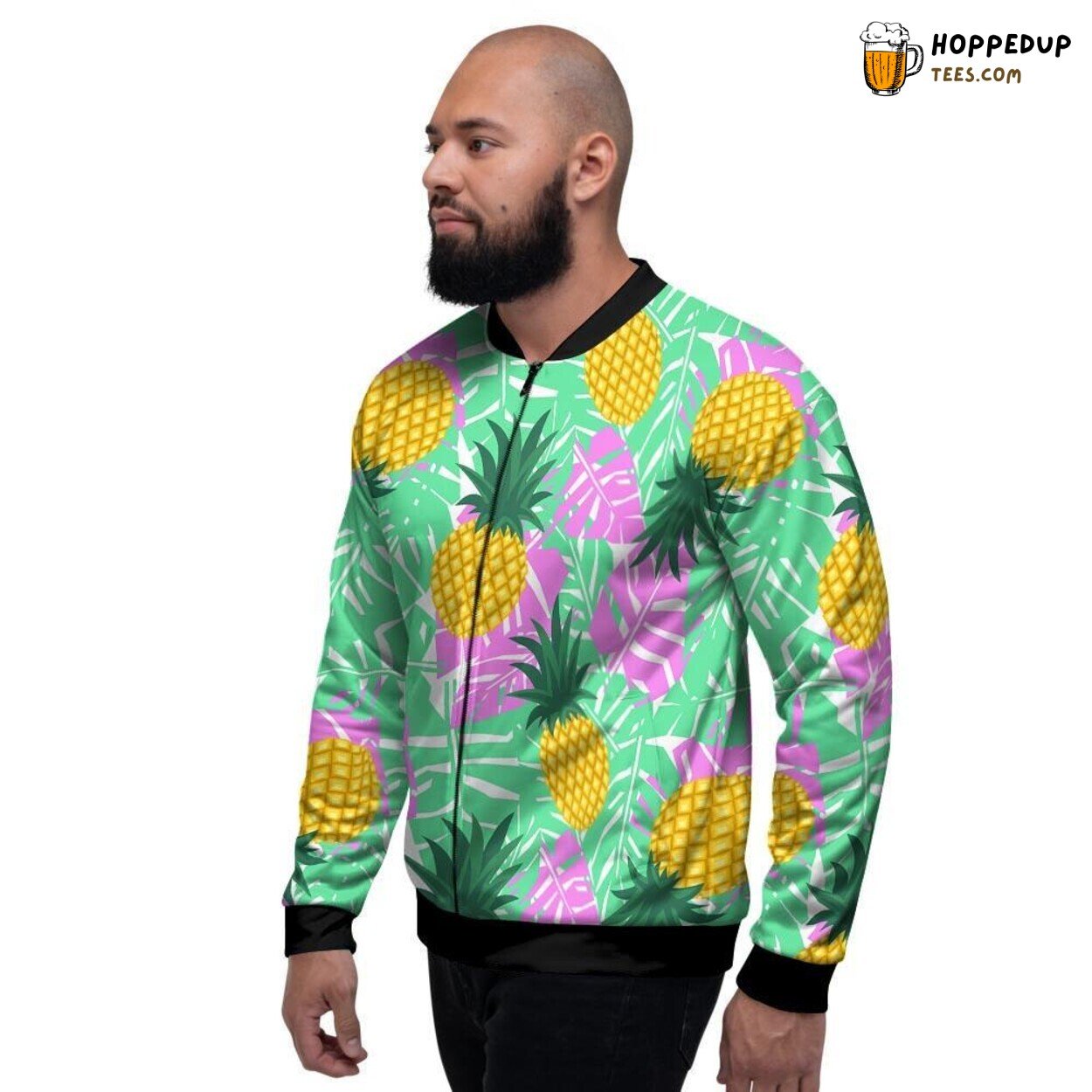 Classic Pineapple Design Print Men’s Bomber Jacket Tropical Fruit Art Display