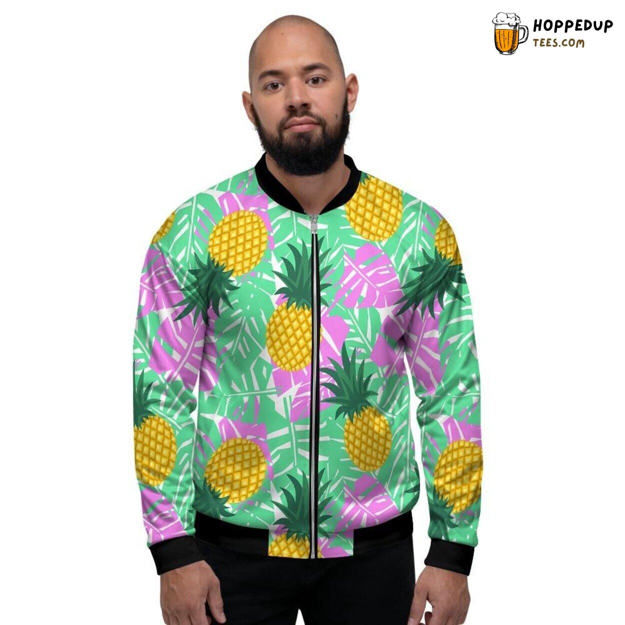 Classic Pineapple Design Print Men’s Bomber Jacket Tropical Fruit Art Display